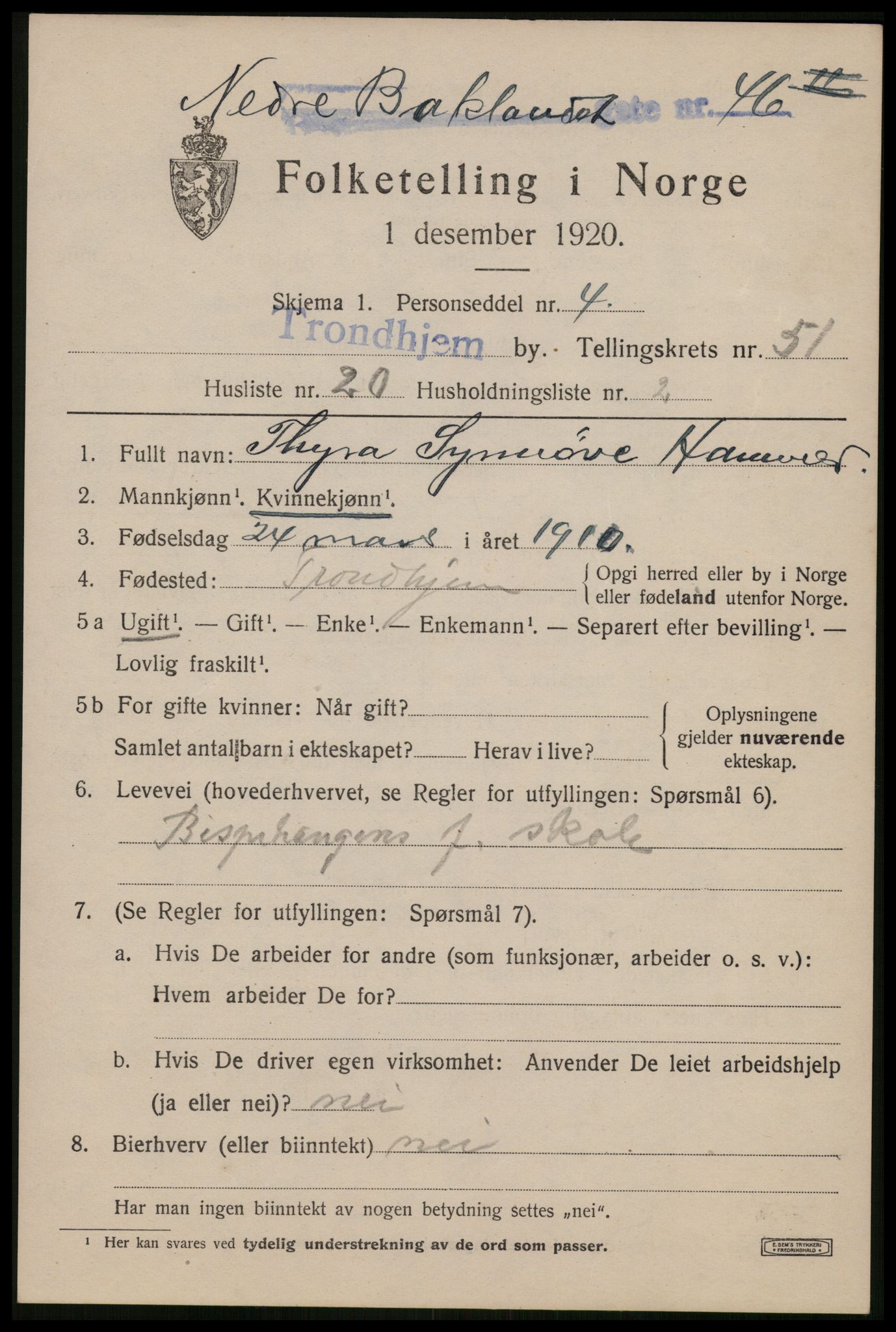 SAT, Folketelling 1920 for 1601 Trondheim kjøpstad, 1920, s. 105548