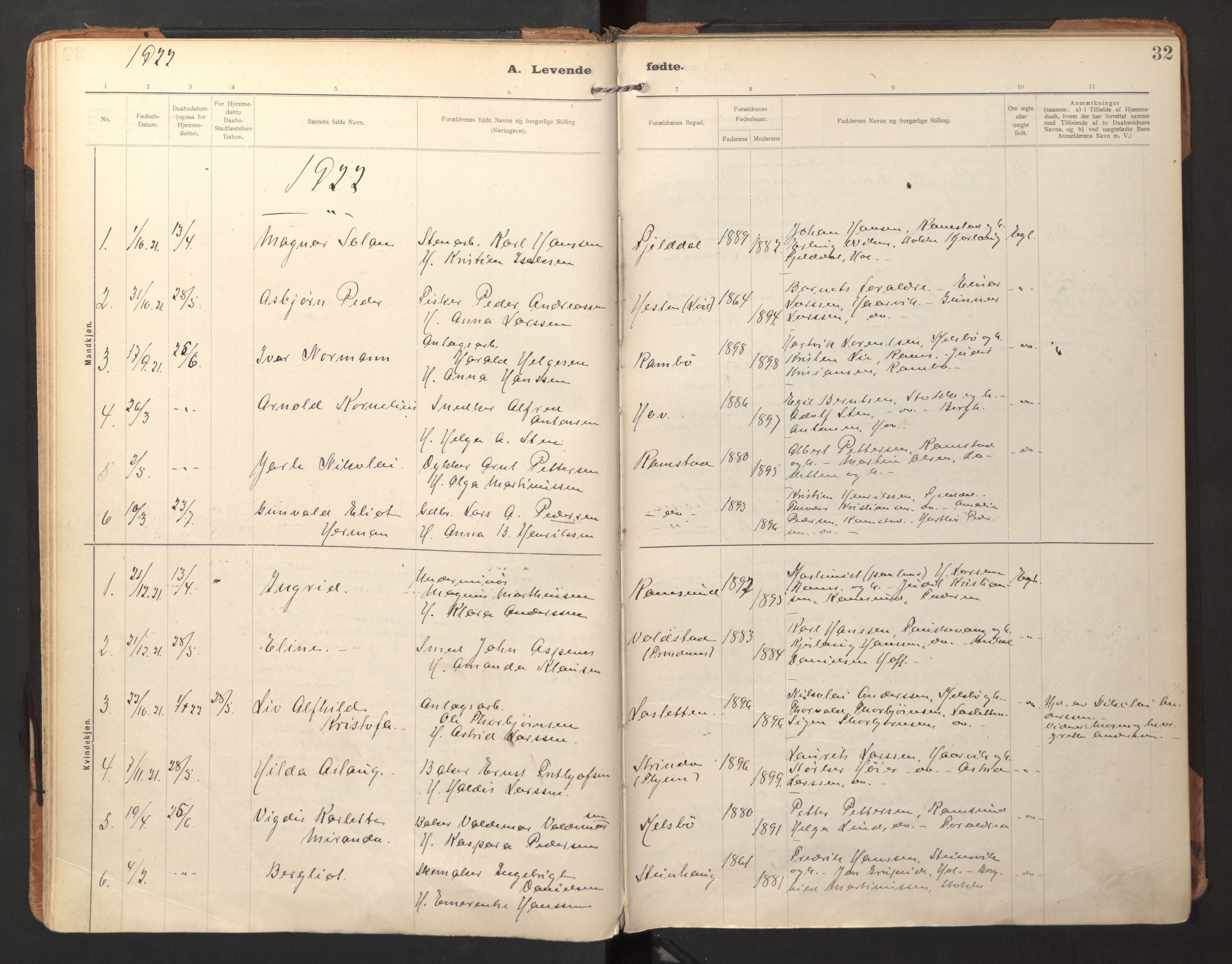 Ministerialprotokoller, klokkerbøker og fødselsregistre - Nordland, AV/SAT-A-1459/865/L0928: Ministerialbok nr. 865A06, 1913-1926, s. 32