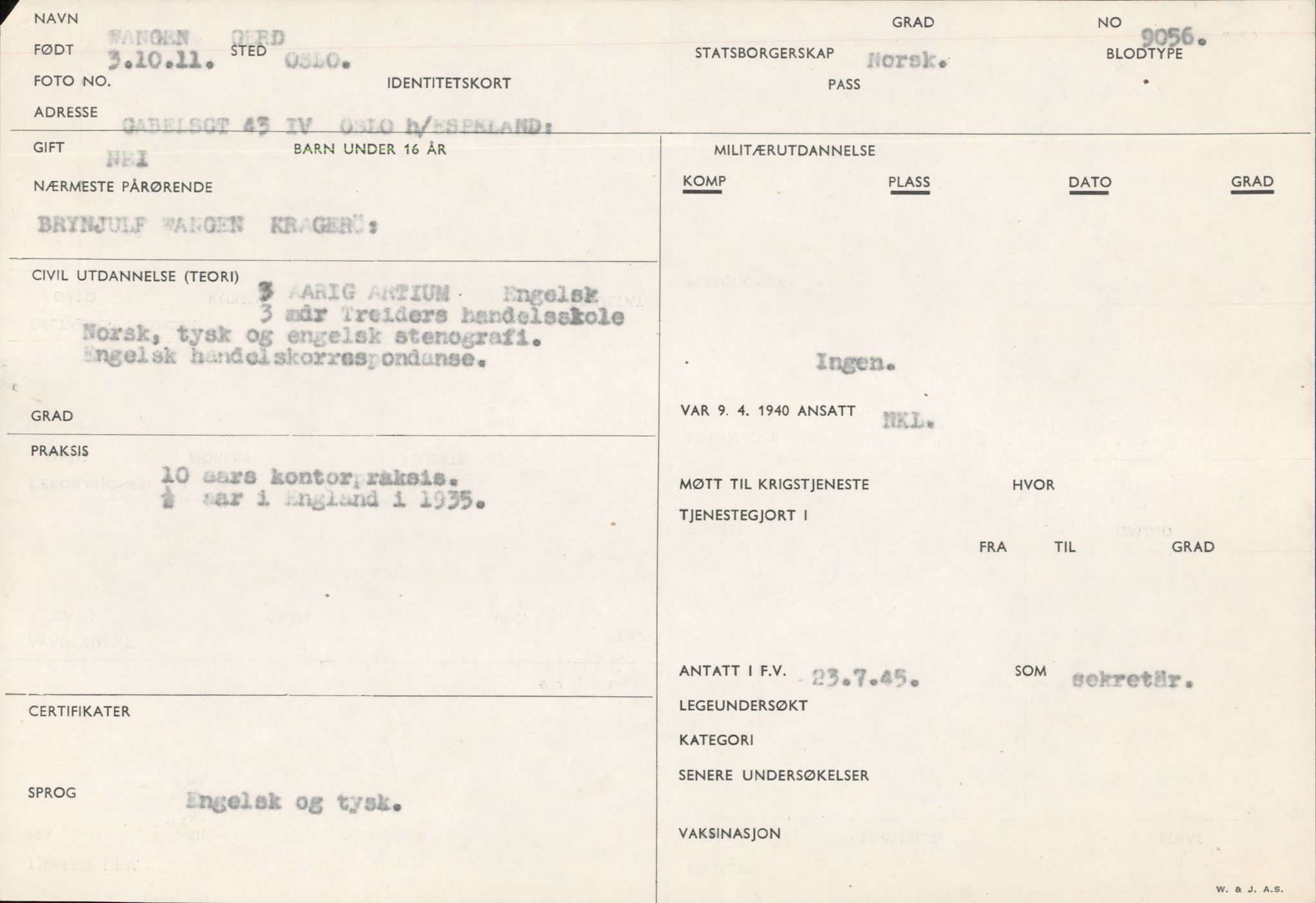 Forsvaret, Forsvarets overkommando/Luftforsvarsstaben, RA/RAFA-4079/P/Pa/L0028: Personellpapirer, 1911, s. 317