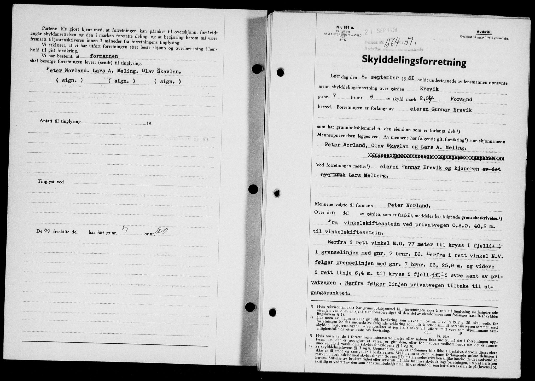 Ryfylke tingrett, SAST/A-100055/001/II/IIB/L0114: Pantebok nr. 93, 1951-1951, Dagboknr: 1564/1951