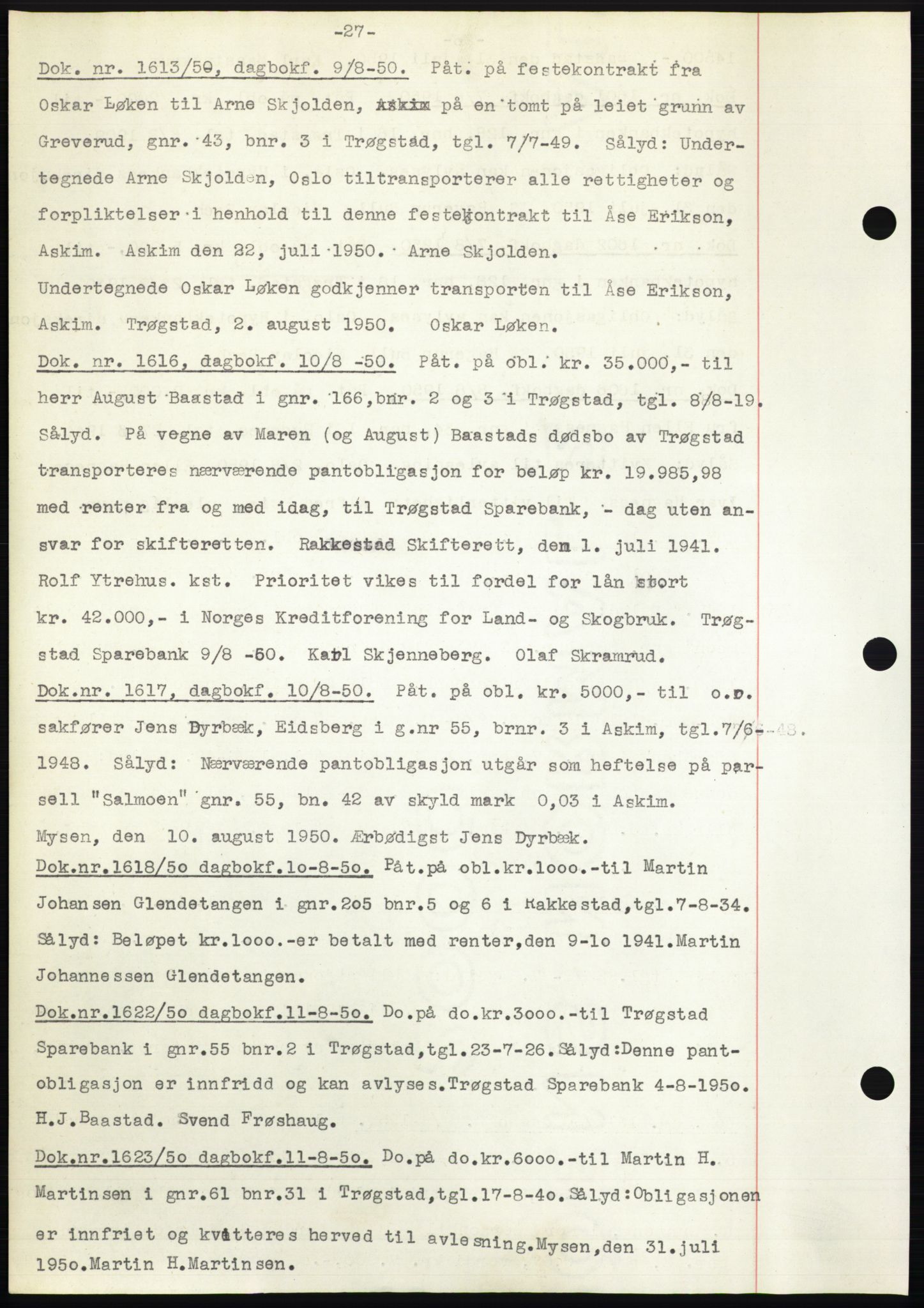 Rakkestad sorenskriveri, SAO/A-10686/G/Gb/Gba/Gbac/L0012: Pantebok nr. B1-4 og B16-20, 1949-1950, Dagboknr: 1613/1950