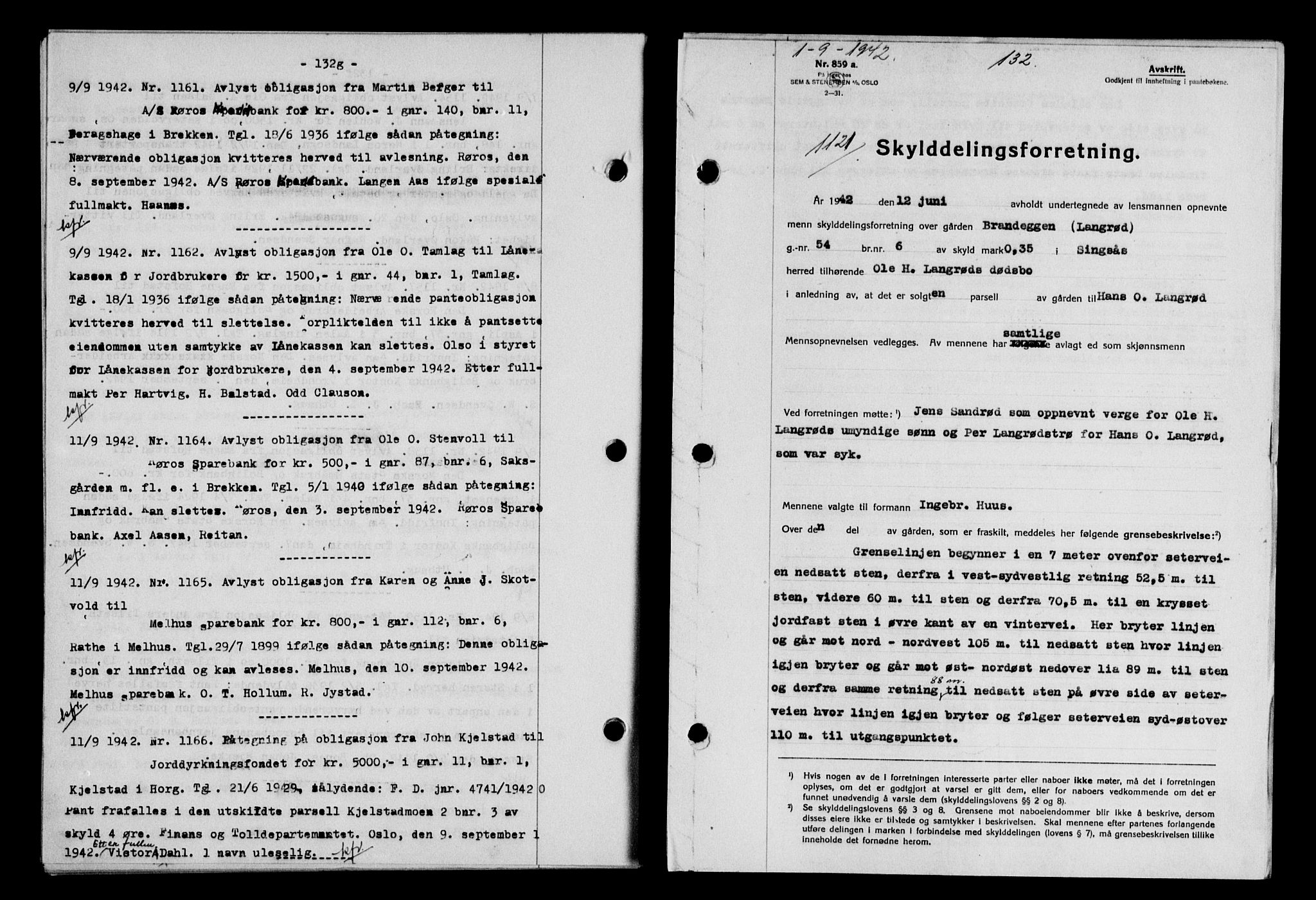 Gauldal sorenskriveri, SAT/A-0014/1/2/2C/L0055: Pantebok nr. 60, 1942-1942, Dagboknr: 1161/1942