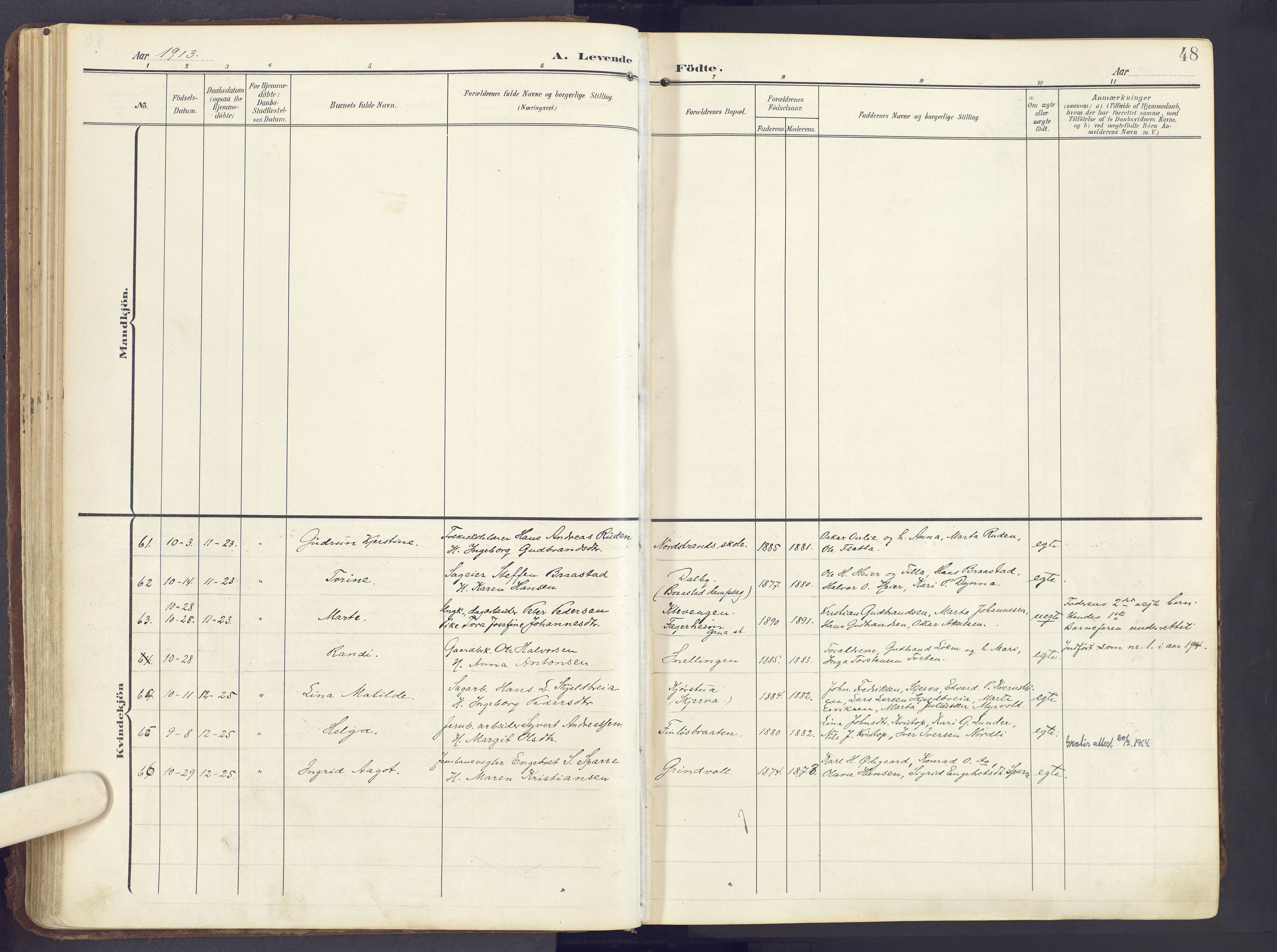 Lunner prestekontor, AV/SAH-PREST-118/H/Ha/Haa/L0001: Ministerialbok nr. 1, 1907-1922, s. 48