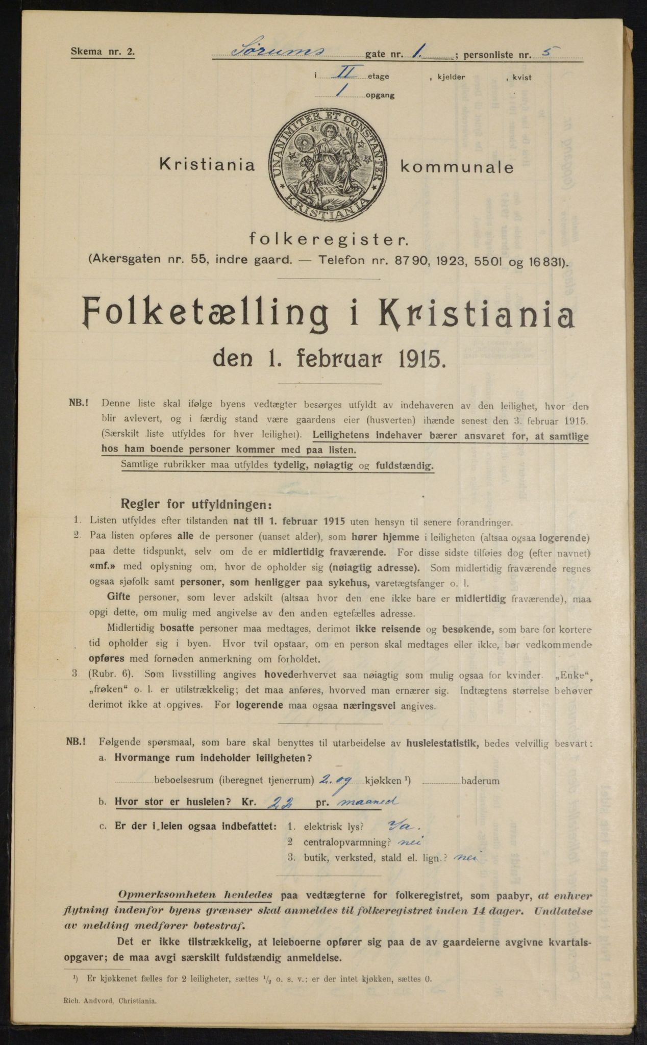 OBA, Kommunal folketelling 1.2.1915 for Kristiania, 1915, s. 107176