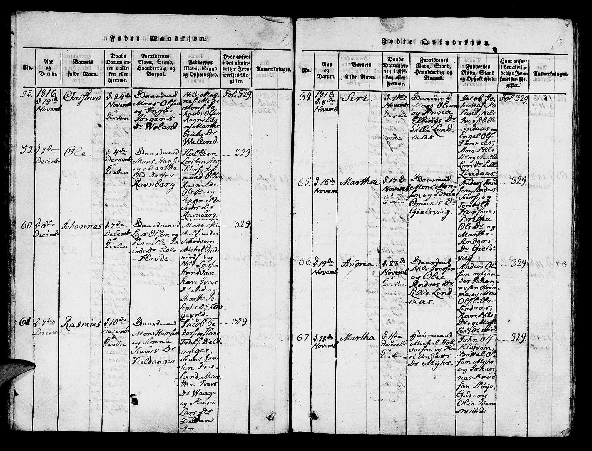 Lindås Sokneprestembete, AV/SAB-A-76701/H/Haa/Haaa/L0007: Ministerialbok nr. A 7, 1816-1823, s. 13