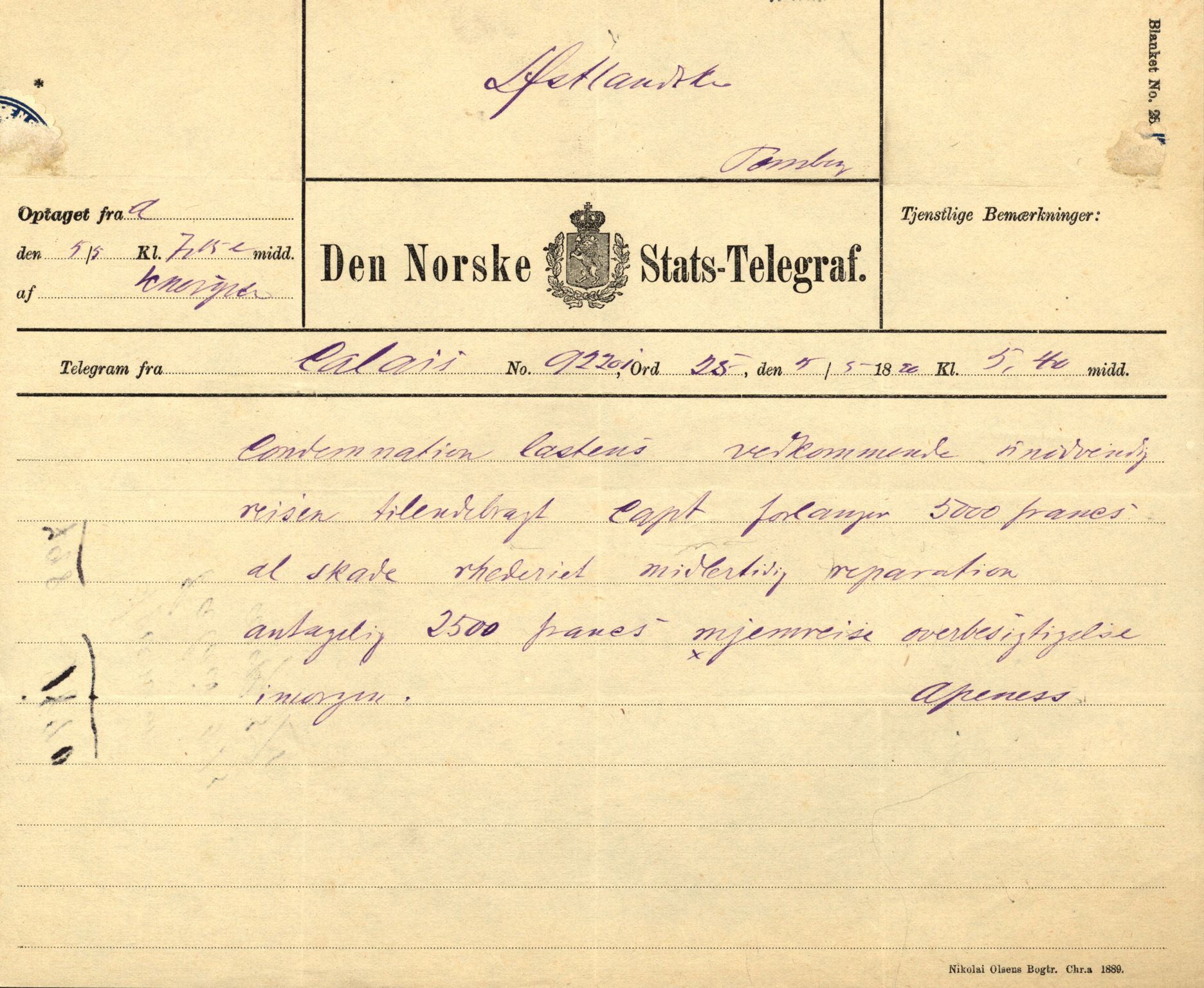 Pa 63 - Østlandske skibsassuranceforening, VEMU/A-1079/G/Ga/L0025/0004: Havaridokumenter / Imanuel, Hefhi, Guldregn, Haabet, Harald, Windsor, 1890, s. 106