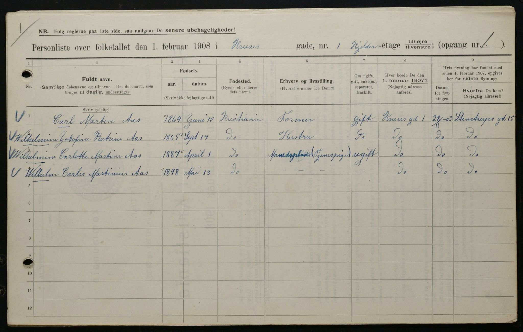 OBA, Kommunal folketelling 1.2.1908 for Kristiania kjøpstad, 1908, s. 49272