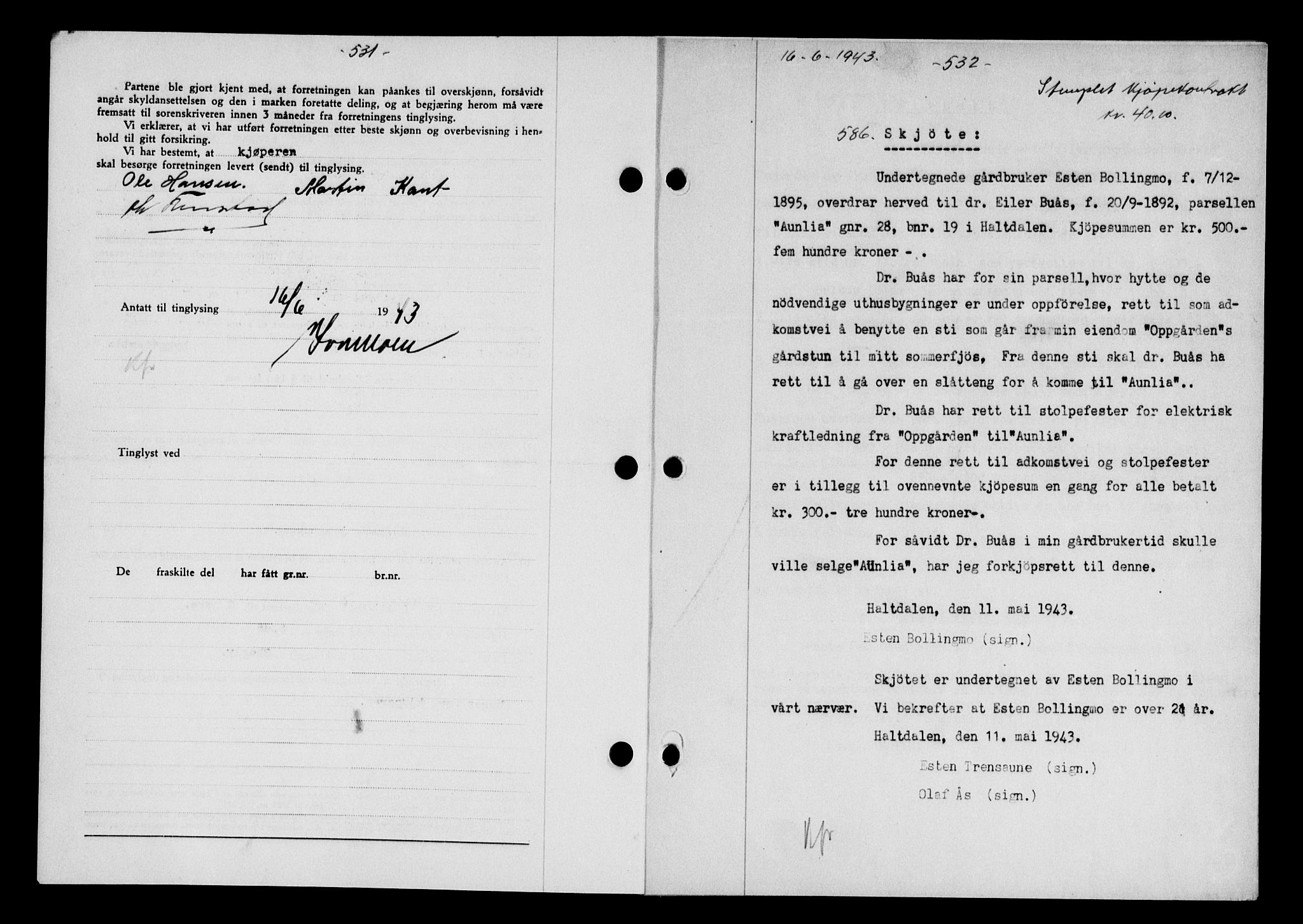 Gauldal sorenskriveri, SAT/A-0014/1/2/2C/L0056: Pantebok nr. 61, 1942-1943, Dagboknr: 586/1943