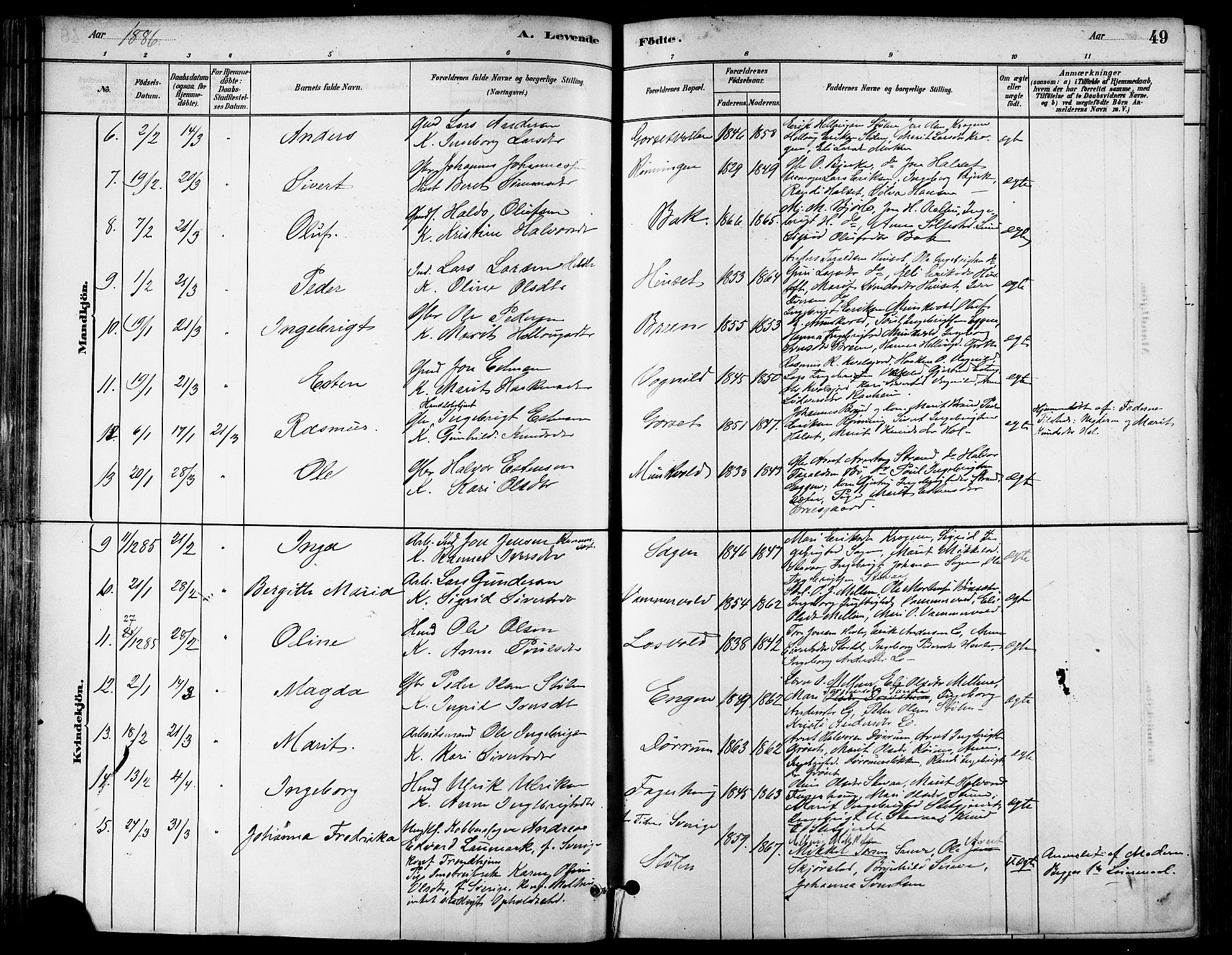 Ministerialprotokoller, klokkerbøker og fødselsregistre - Sør-Trøndelag, AV/SAT-A-1456/678/L0901: Ministerialbok nr. 678A10, 1881-1894, s. 49