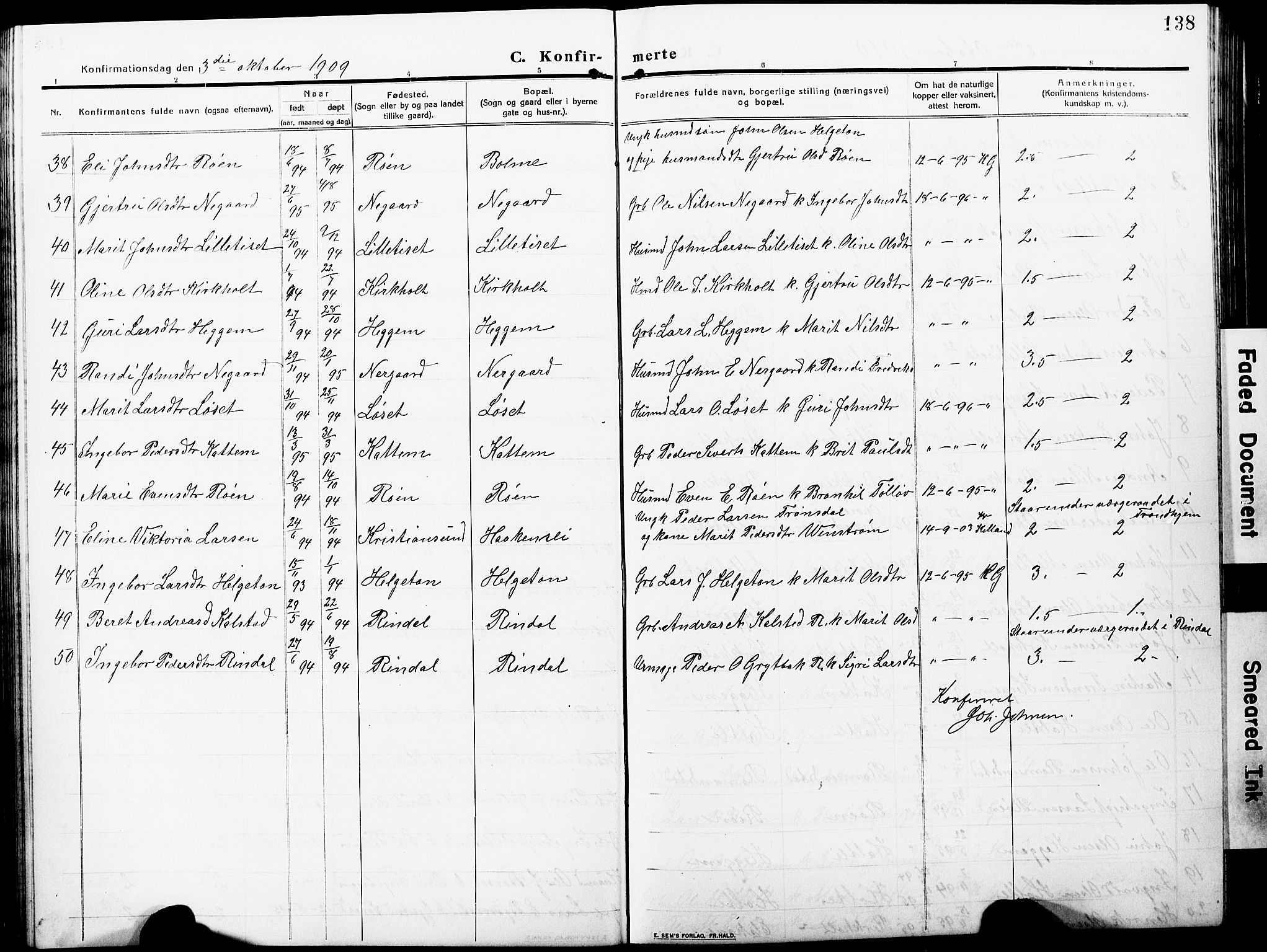 Ministerialprotokoller, klokkerbøker og fødselsregistre - Møre og Romsdal, AV/SAT-A-1454/598/L1079: Klokkerbok nr. 598C04, 1909-1927, s. 138