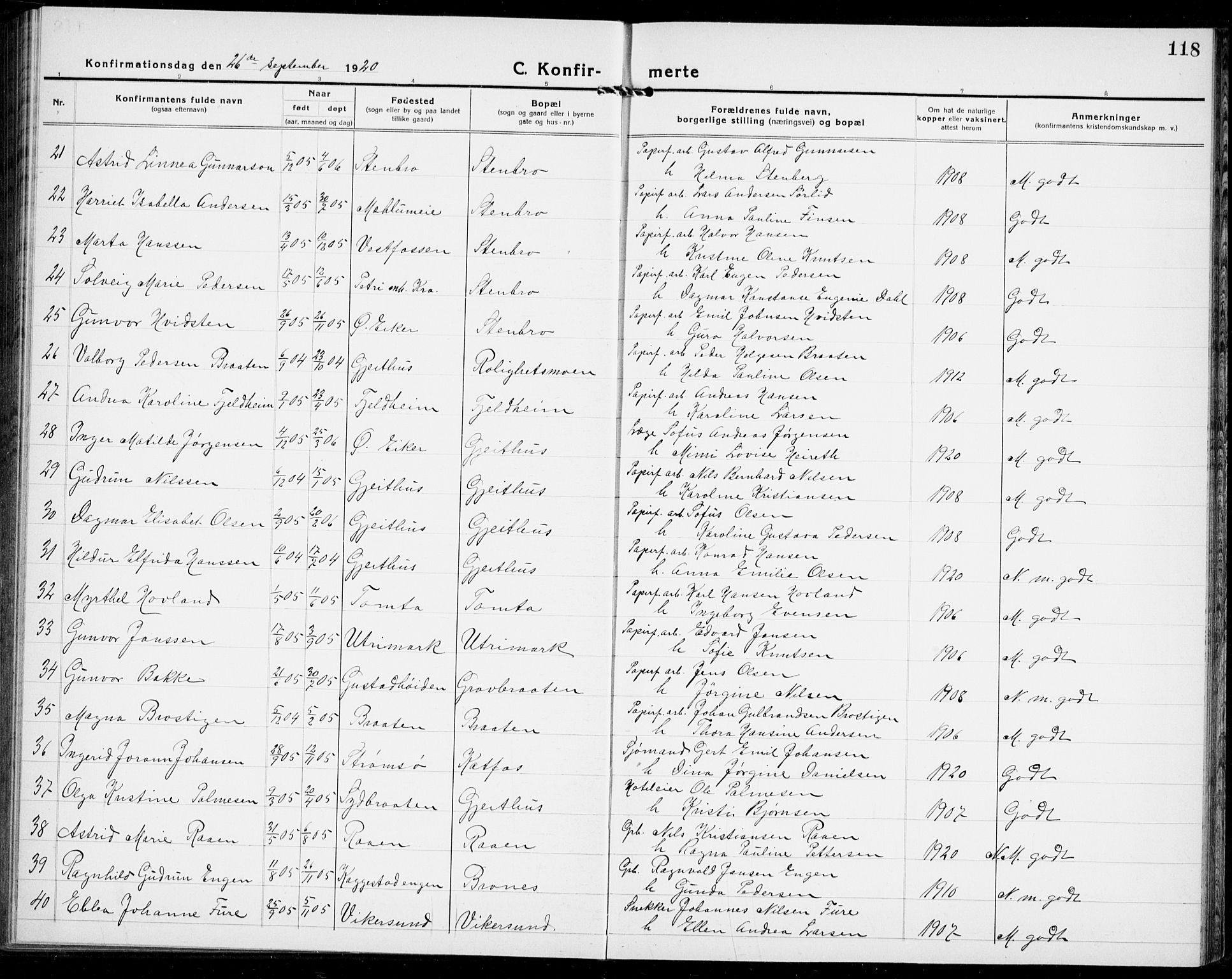 Modum kirkebøker, AV/SAKO-A-234/G/Ga/L0012: Klokkerbok nr. I 12, 1923-1933, s. 118