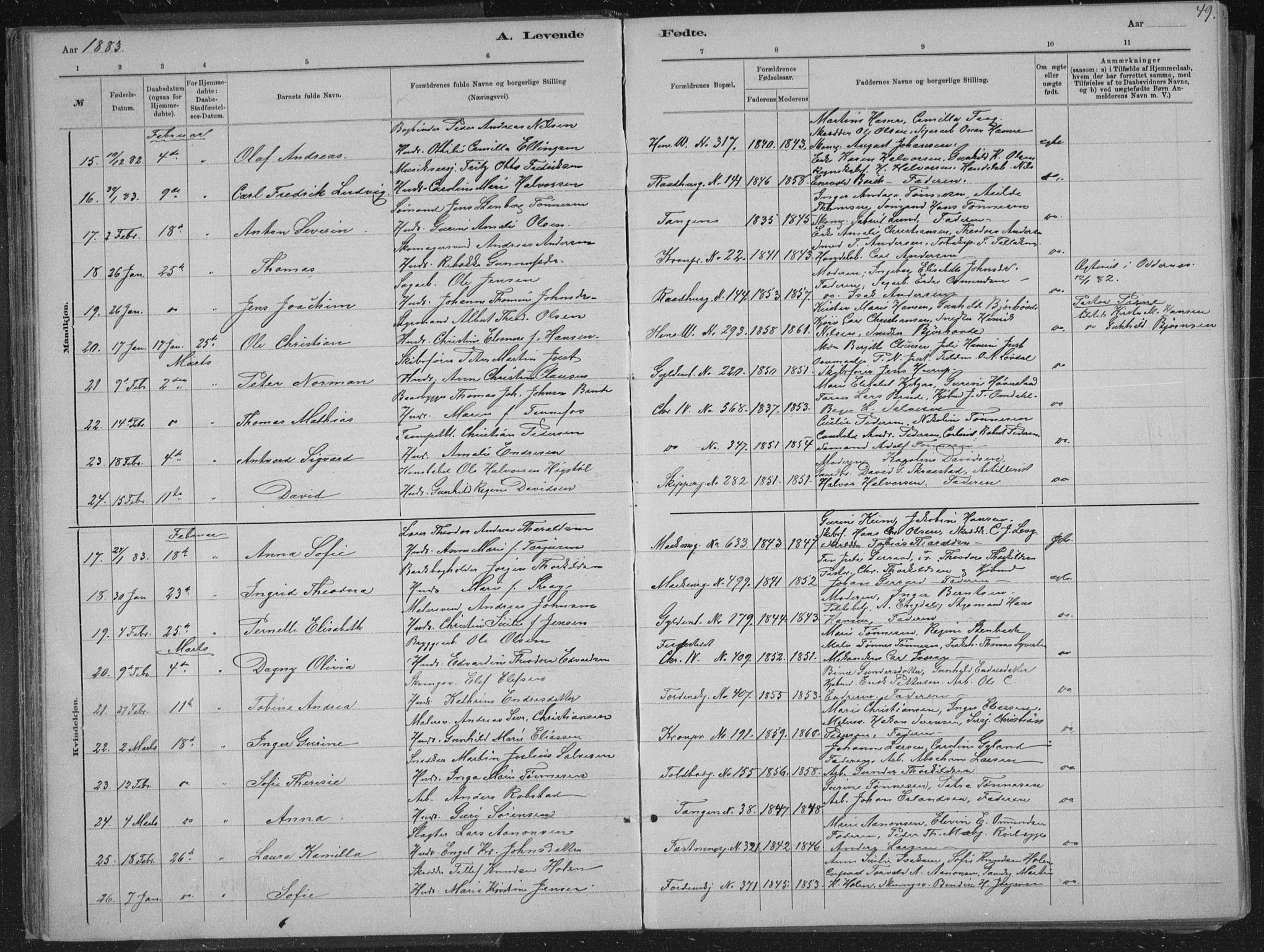 Kristiansand domprosti, AV/SAK-1112-0006/F/Fb/L0014: Klokkerbok nr. B 14, 1881-1896, s. 49