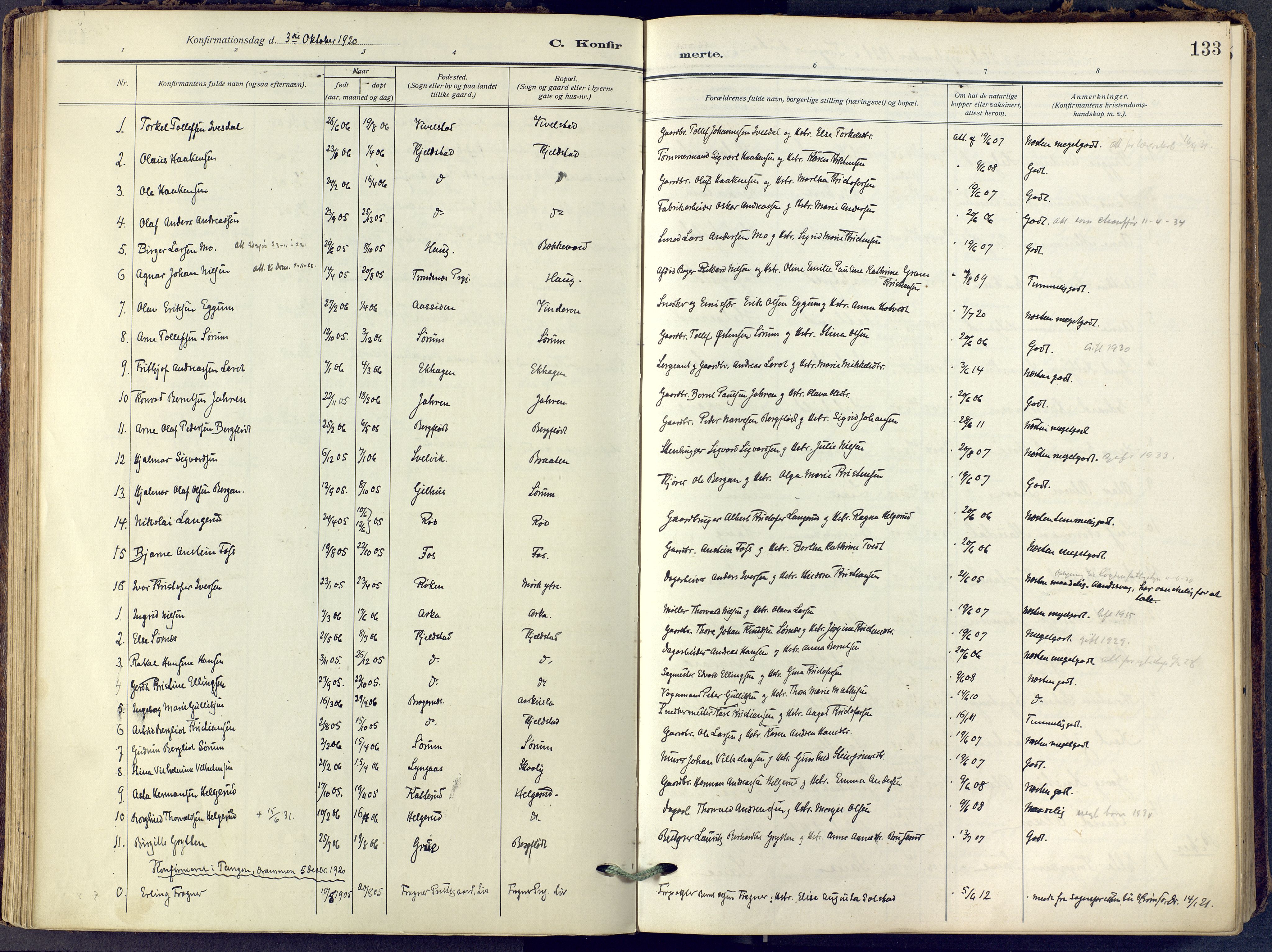 Lier kirkebøker, SAKO/A-230/F/Fa/L0019: Ministerialbok nr. I 19, 1918-1928, s. 133