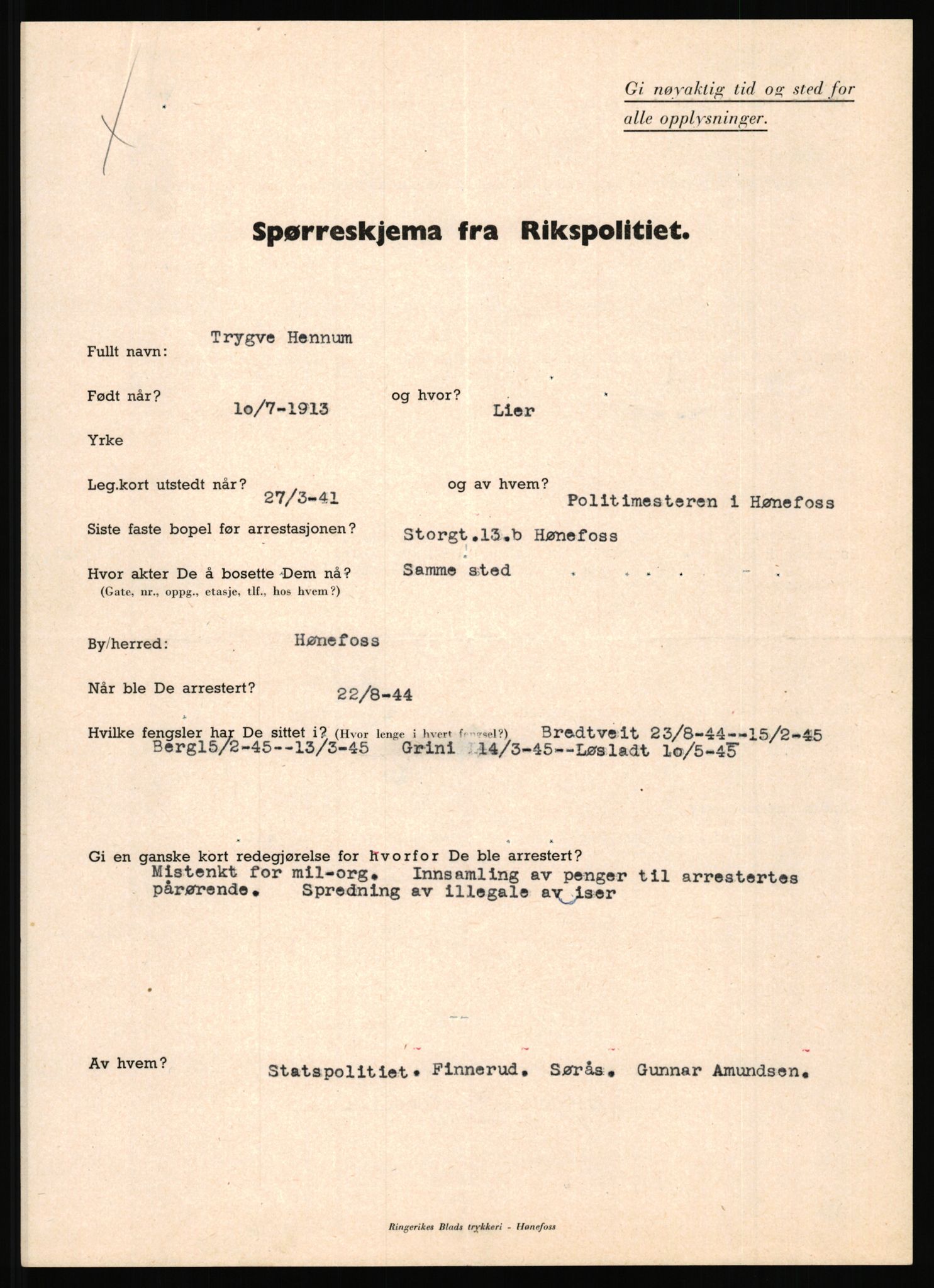 Rikspolitisjefen, AV/RA-S-1560/L/L0007: Heen, Erik C. - Iversen, Trygve, 1940-1945, s. 39