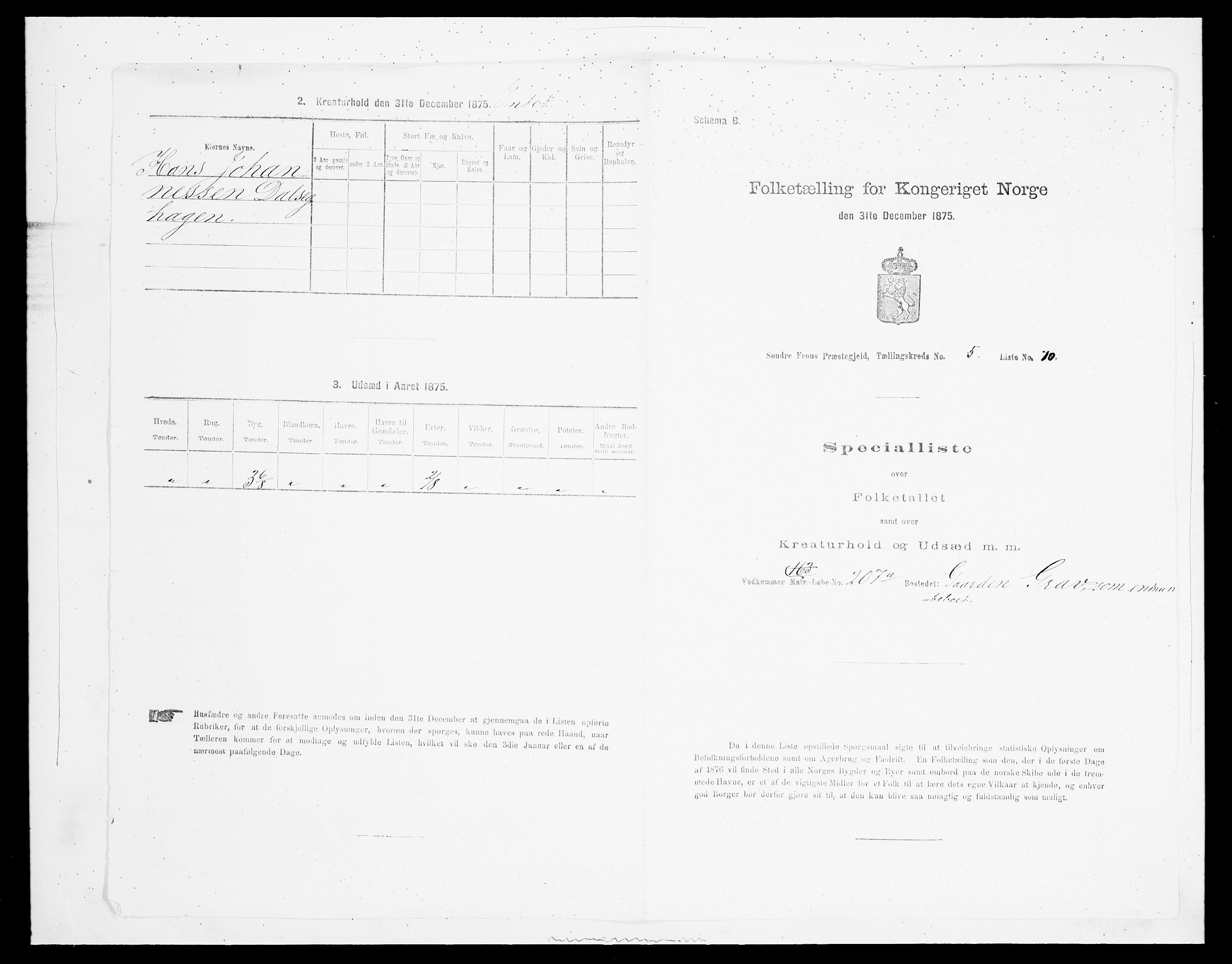 SAH, Folketelling 1875 for 0519P Sør-Fron prestegjeld, 1875, s. 841