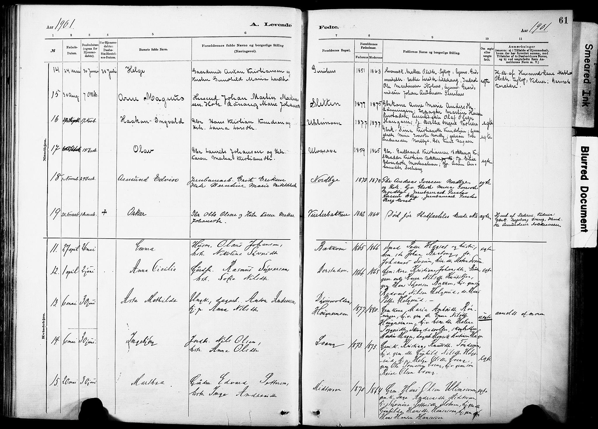 Nordre Land prestekontor, AV/SAH-PREST-124/H/Ha/Haa/L0005: Ministerialbok nr. 5, 1882-1903, s. 61