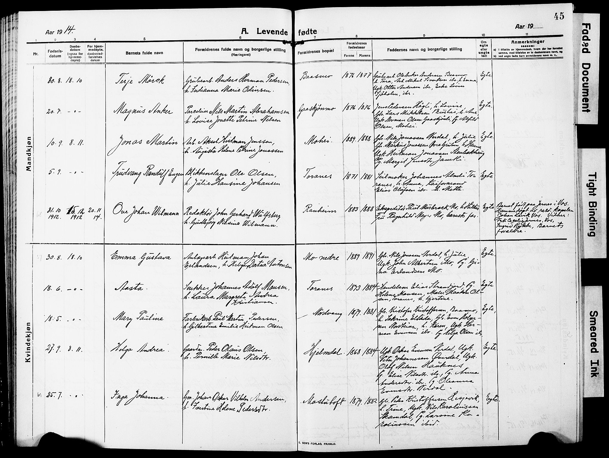 Ministerialprotokoller, klokkerbøker og fødselsregistre - Nordland, SAT/A-1459/827/L0423: Klokkerbok nr. 827C12, 1912-1930, s. 45