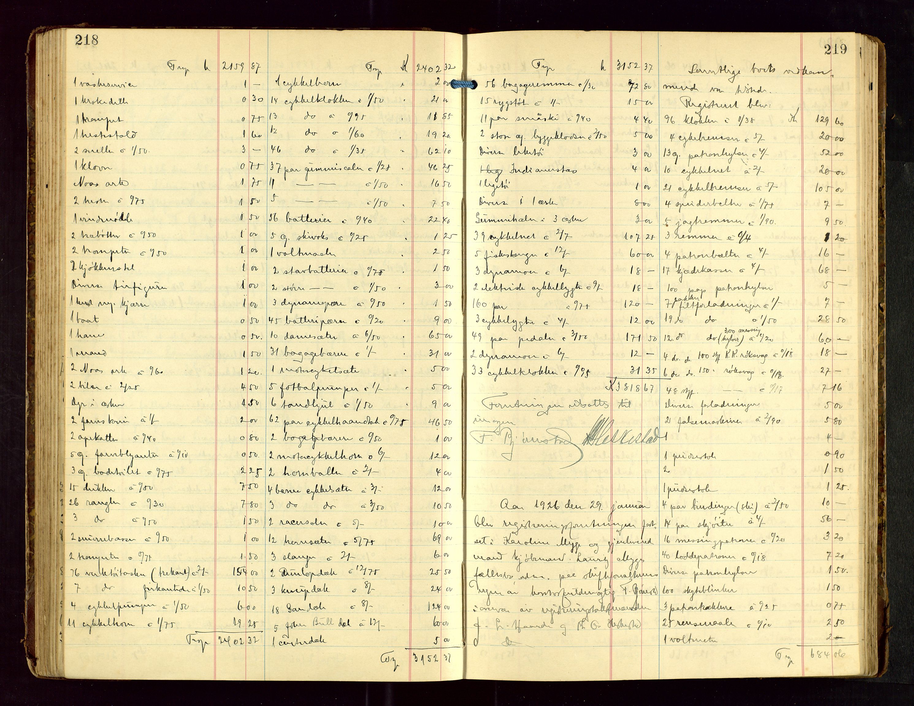 Haugesund tingrett, AV/SAST-A-101415/01/IV/IVB/L0005: Skifteregistreringsprotokoll, med register, 1923-1929, s. 218-219