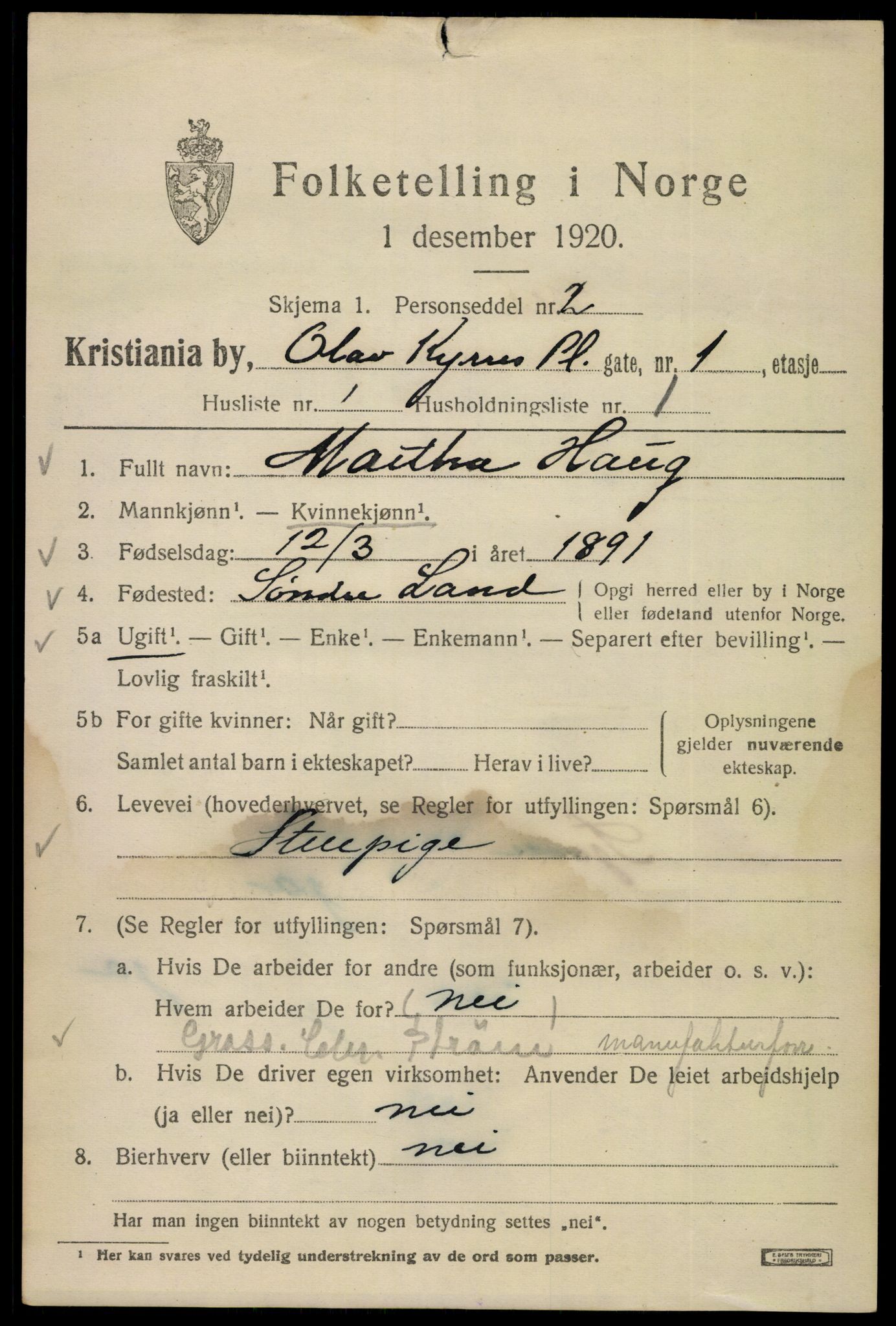 SAO, Folketelling 1920 for 0301 Kristiania kjøpstad, 1920, s. 432849