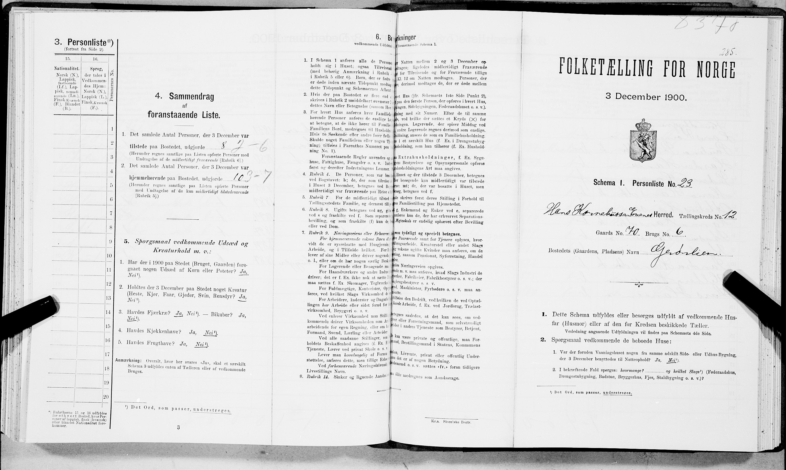 SAT, Folketelling 1900 for 1853 Evenes herred, 1900, s. 983