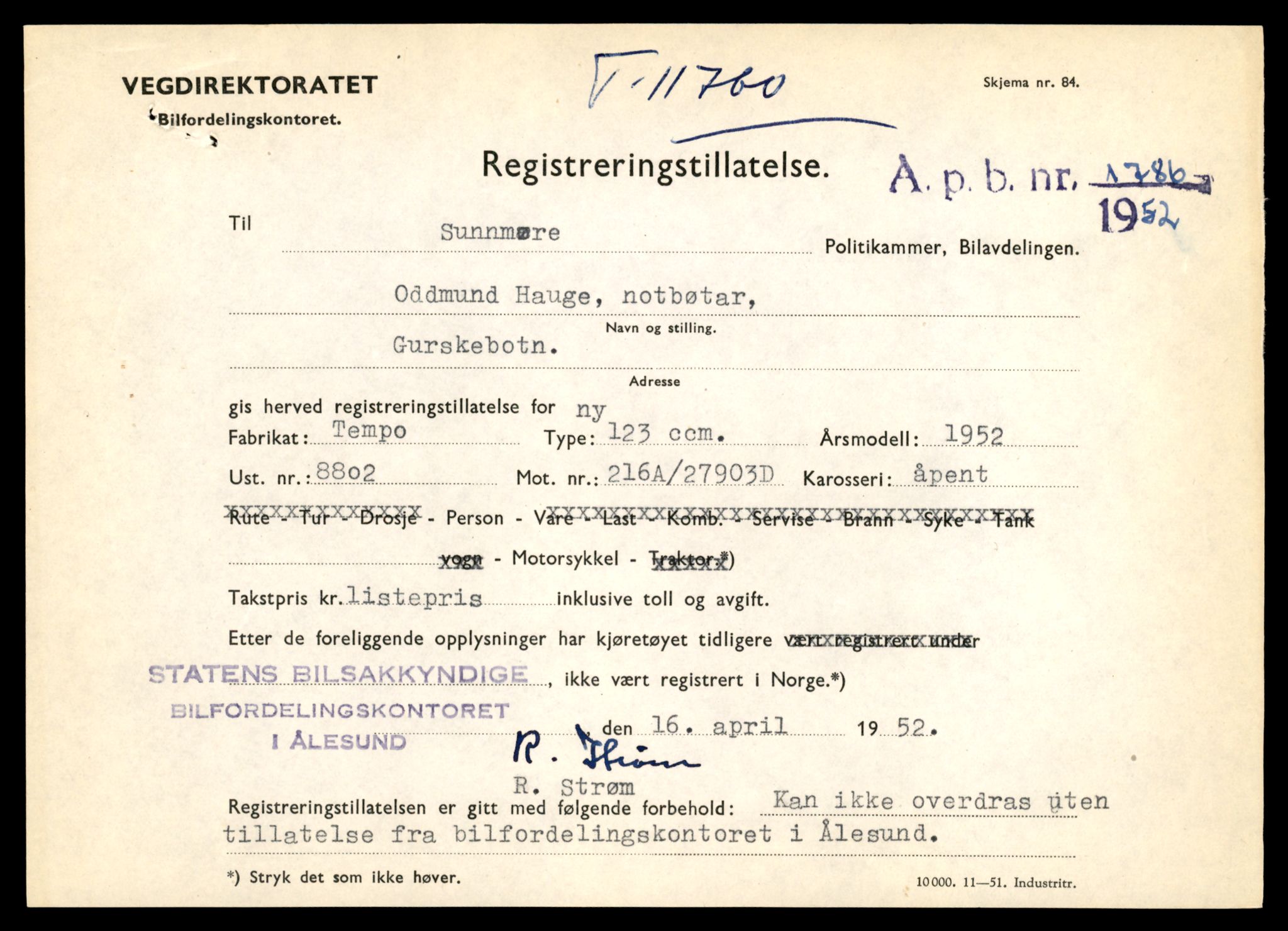 Møre og Romsdal vegkontor - Ålesund trafikkstasjon, SAT/A-4099/F/Fe/L0030: Registreringskort for kjøretøy T 11620 - T 11799, 1927-1998, s. 1881