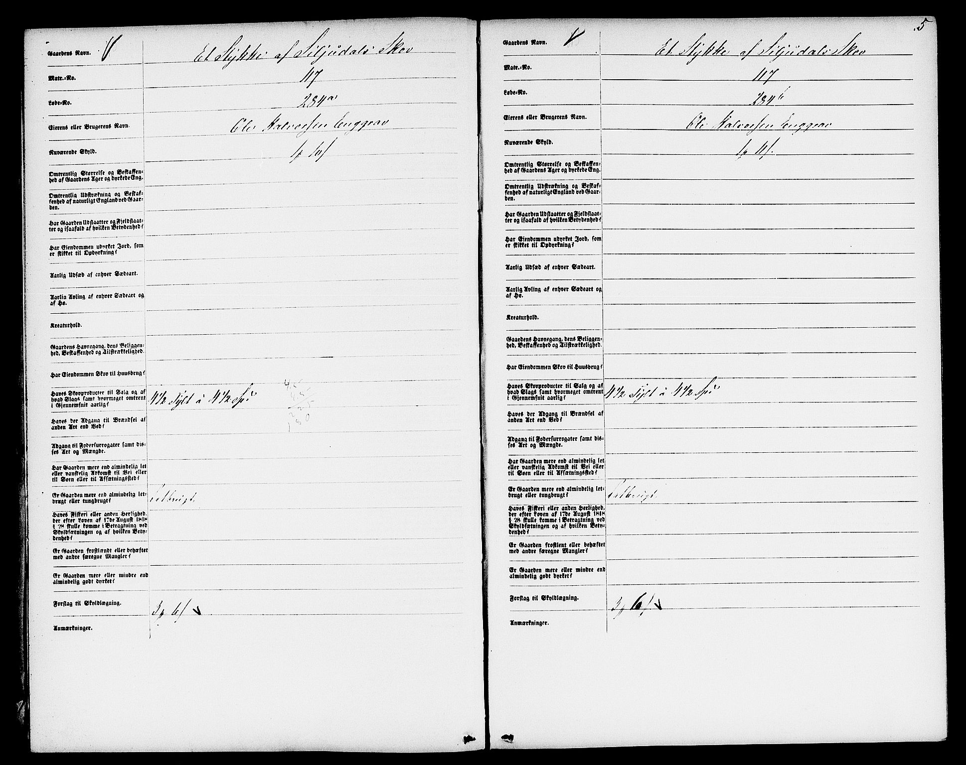 Matrikkelrevisjonen av 1863, AV/RA-S-1530/F/Fe/L0138/0001: Gransherad og Hovin / I. Kommiteens forslag til skylddeling, 1863