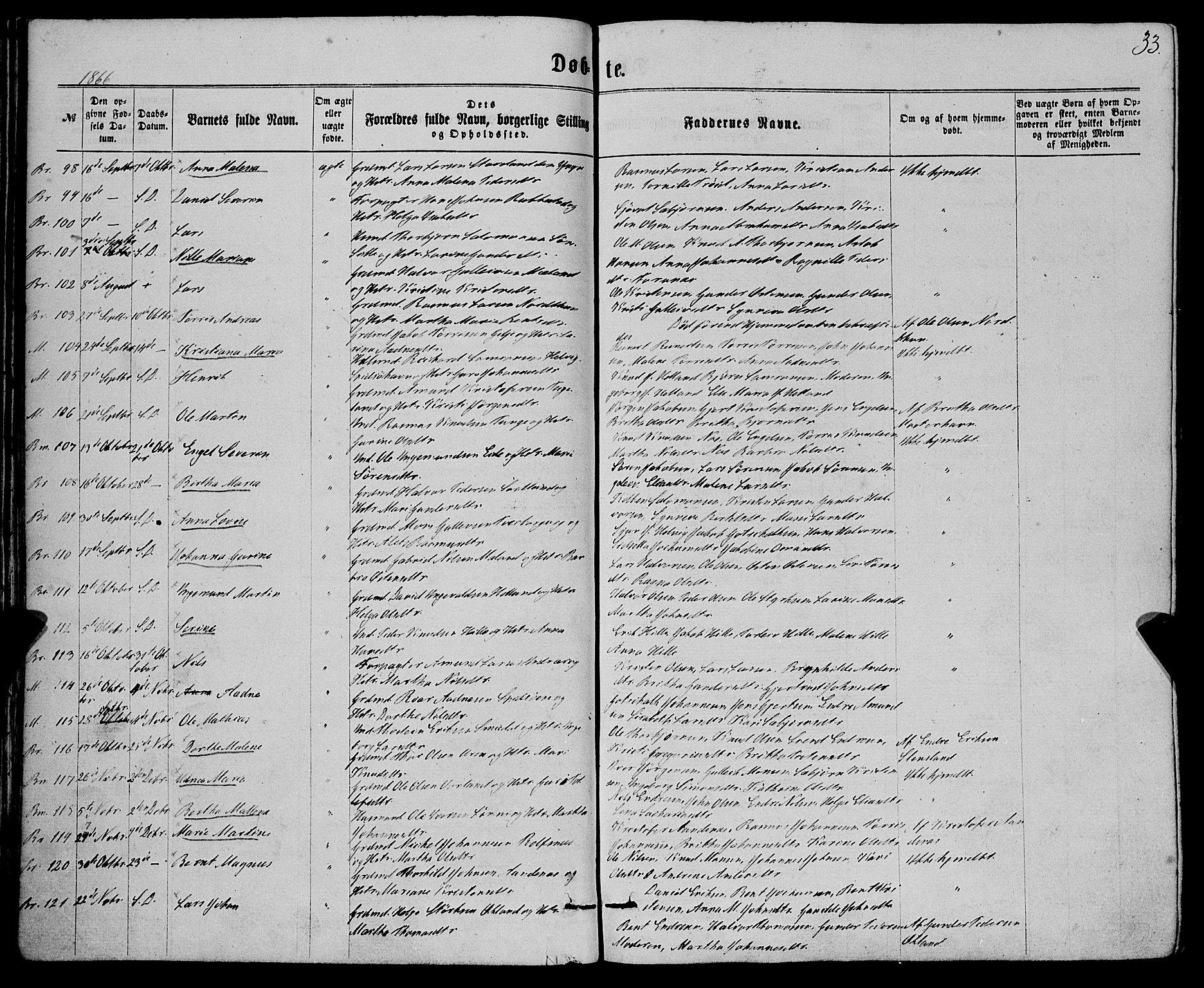 Finnås sokneprestembete, AV/SAB-A-99925/H/Ha/Haa/Haaa/L0008: Ministerialbok nr. A 8, 1863-1872, s. 33