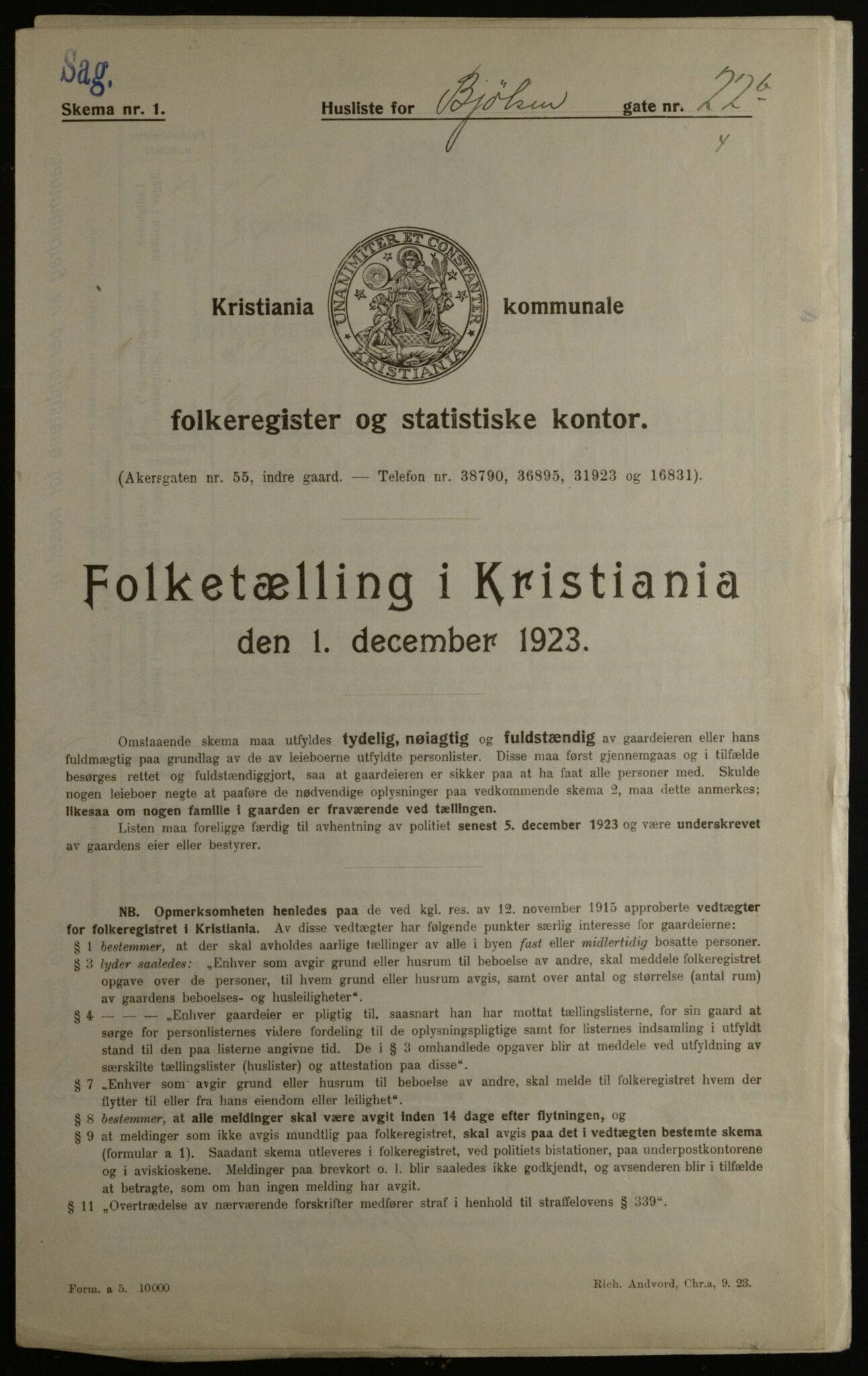 OBA, Kommunal folketelling 1.12.1923 for Kristiania, 1923, s. 7614