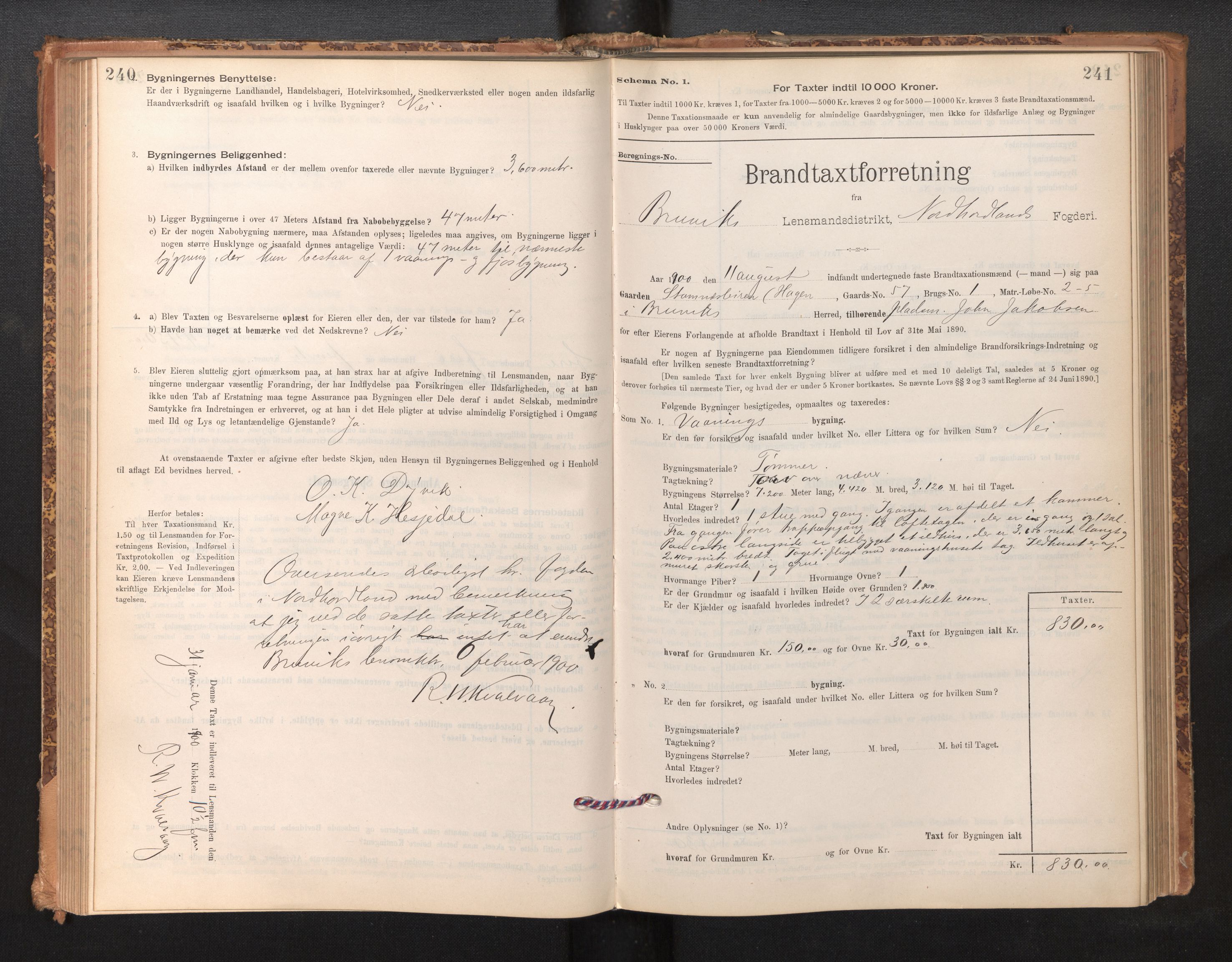 Lensmannen i Bruvik, SAB/A-31301/0012/L0006: Branntakstprotokoll, skjematakst, 1894-1906, s. 240-241
