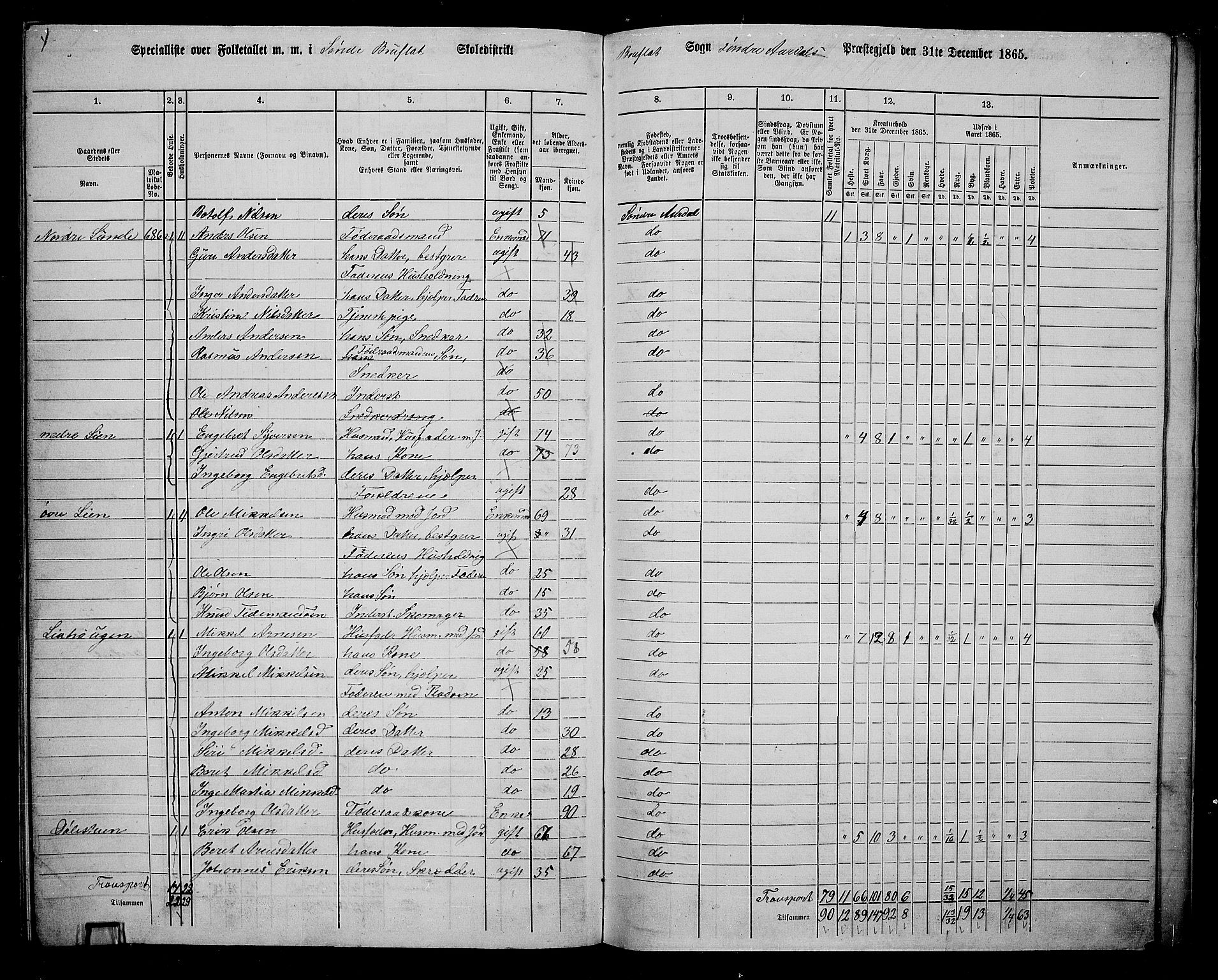 RA, Folketelling 1865 for 0540P Sør-Aurdal prestegjeld, 1865, s. 239