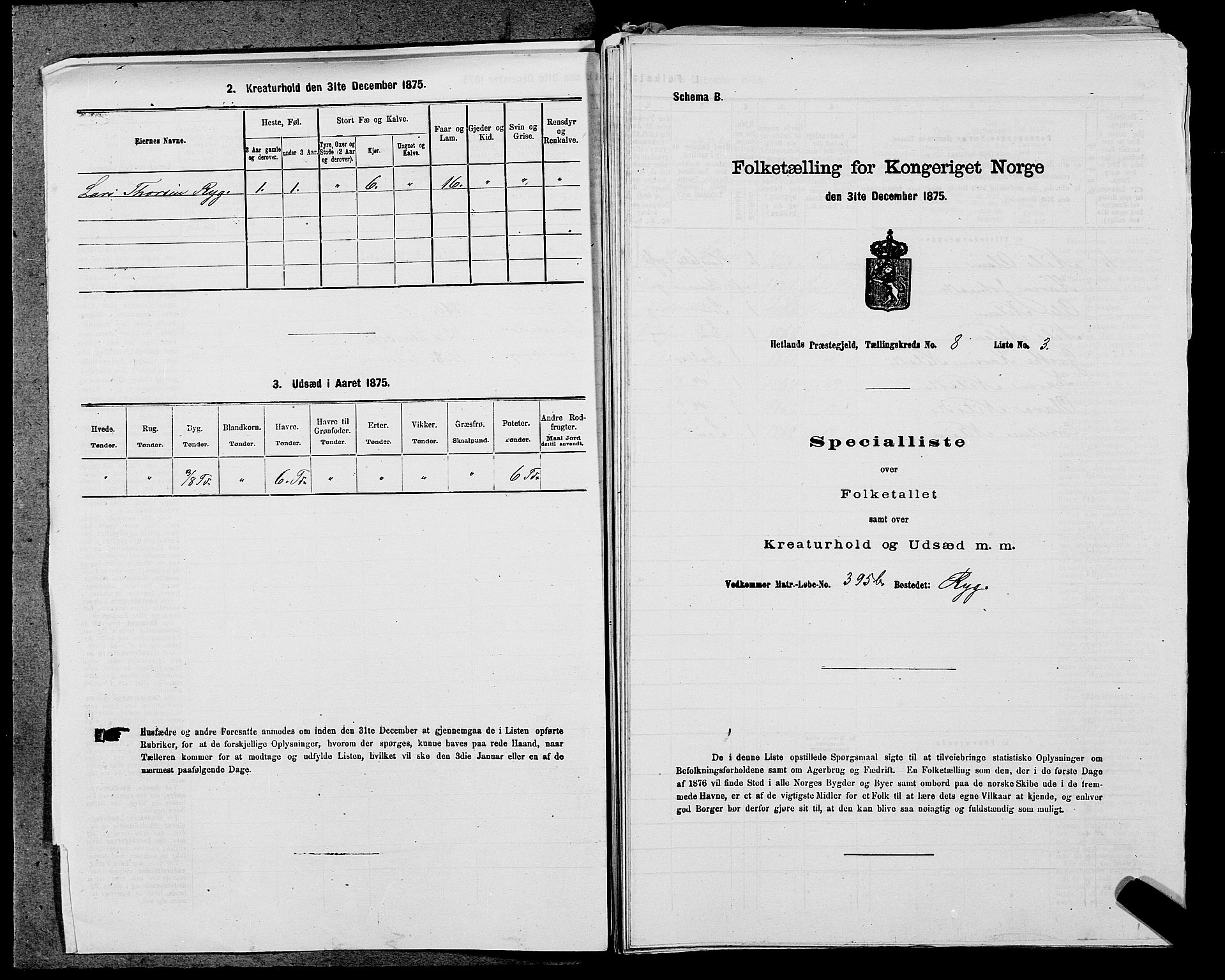 SAST, Folketelling 1875 for 1126P Hetland prestegjeld, 1875, s. 1582