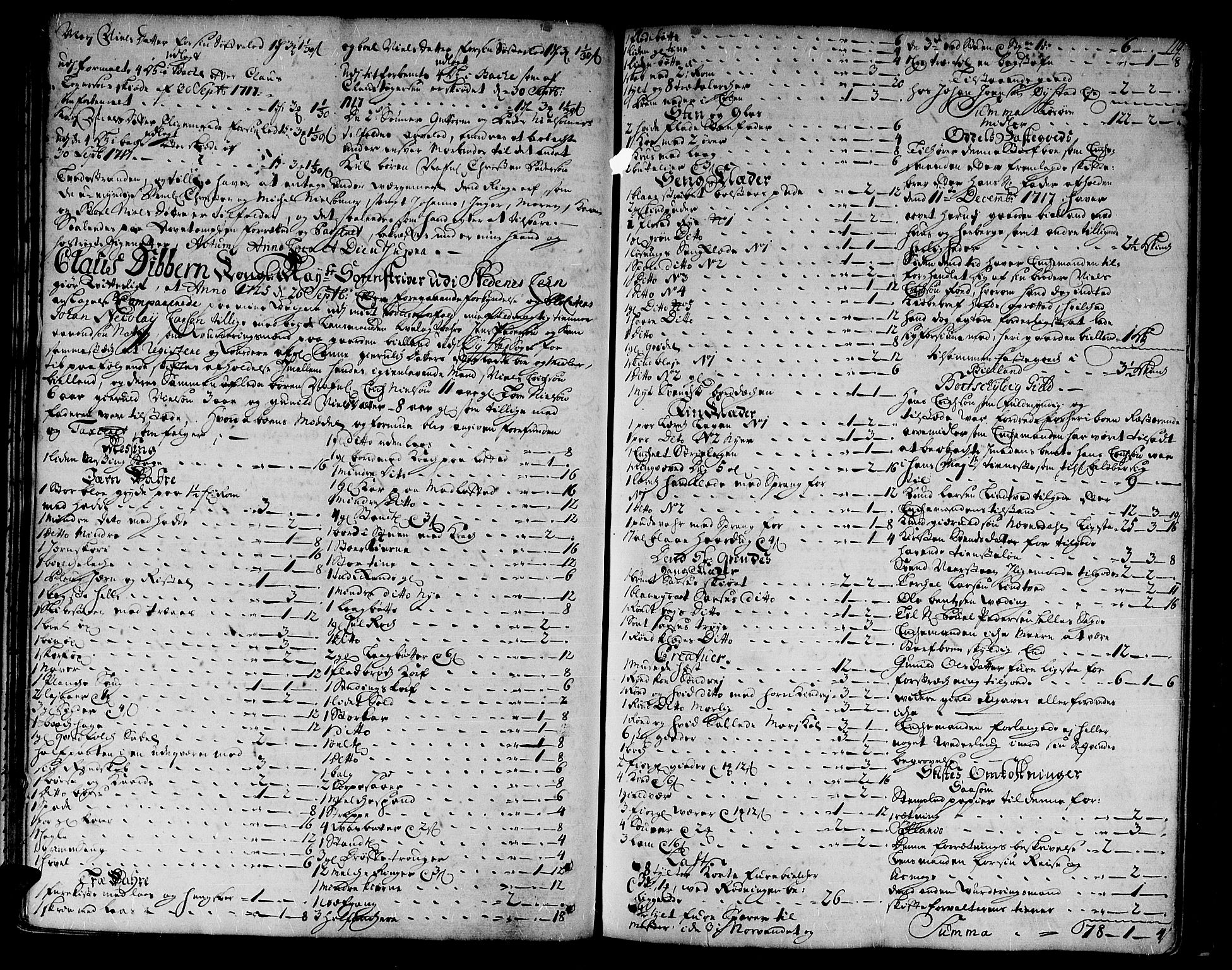 Nedenes sorenskriveri før 1824, SAK/1221-0007/H/Hc/L0010: Skifteprotokoll med register nr 9a, 1722-1727, s. 118b-119a