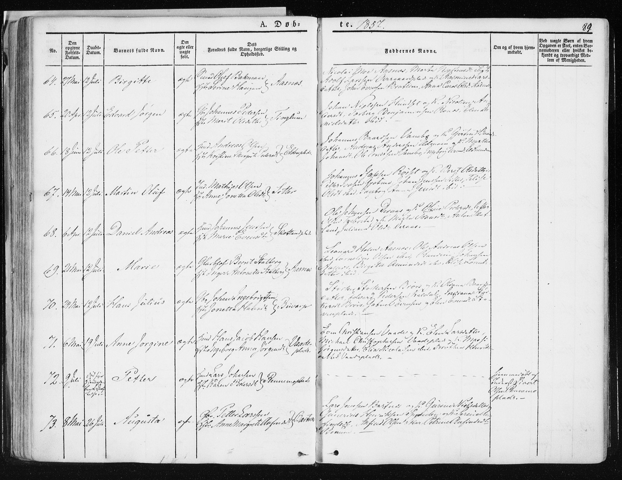 Ministerialprotokoller, klokkerbøker og fødselsregistre - Nord-Trøndelag, AV/SAT-A-1458/741/L0393: Ministerialbok nr. 741A07, 1849-1863, s. 89