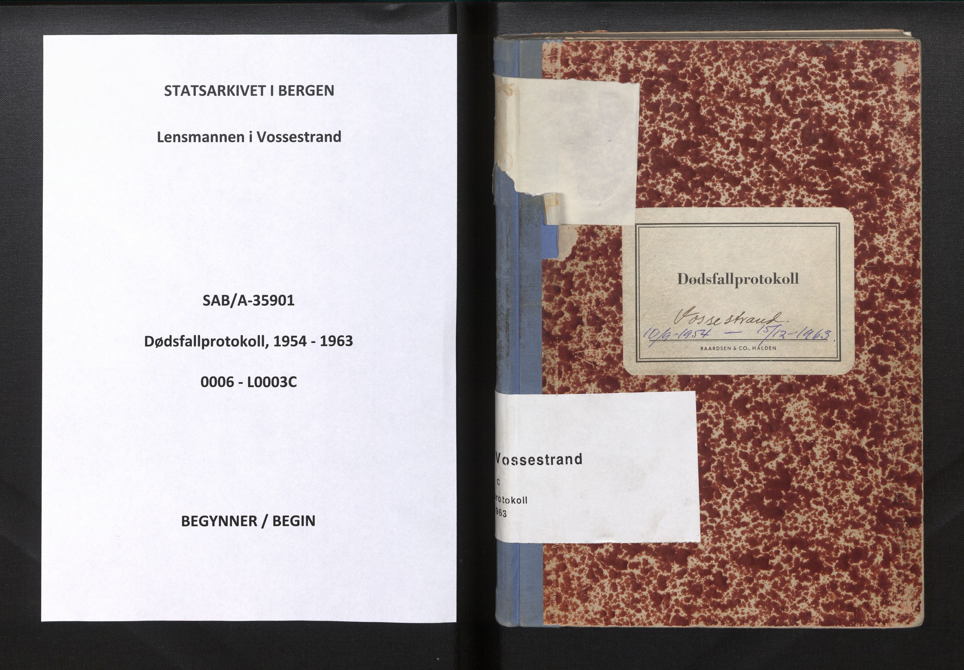 Lensmannen i Vossestrand, SAB/A-35901/0006/L0003c: Dødsfallprotokoll, 1954-1963