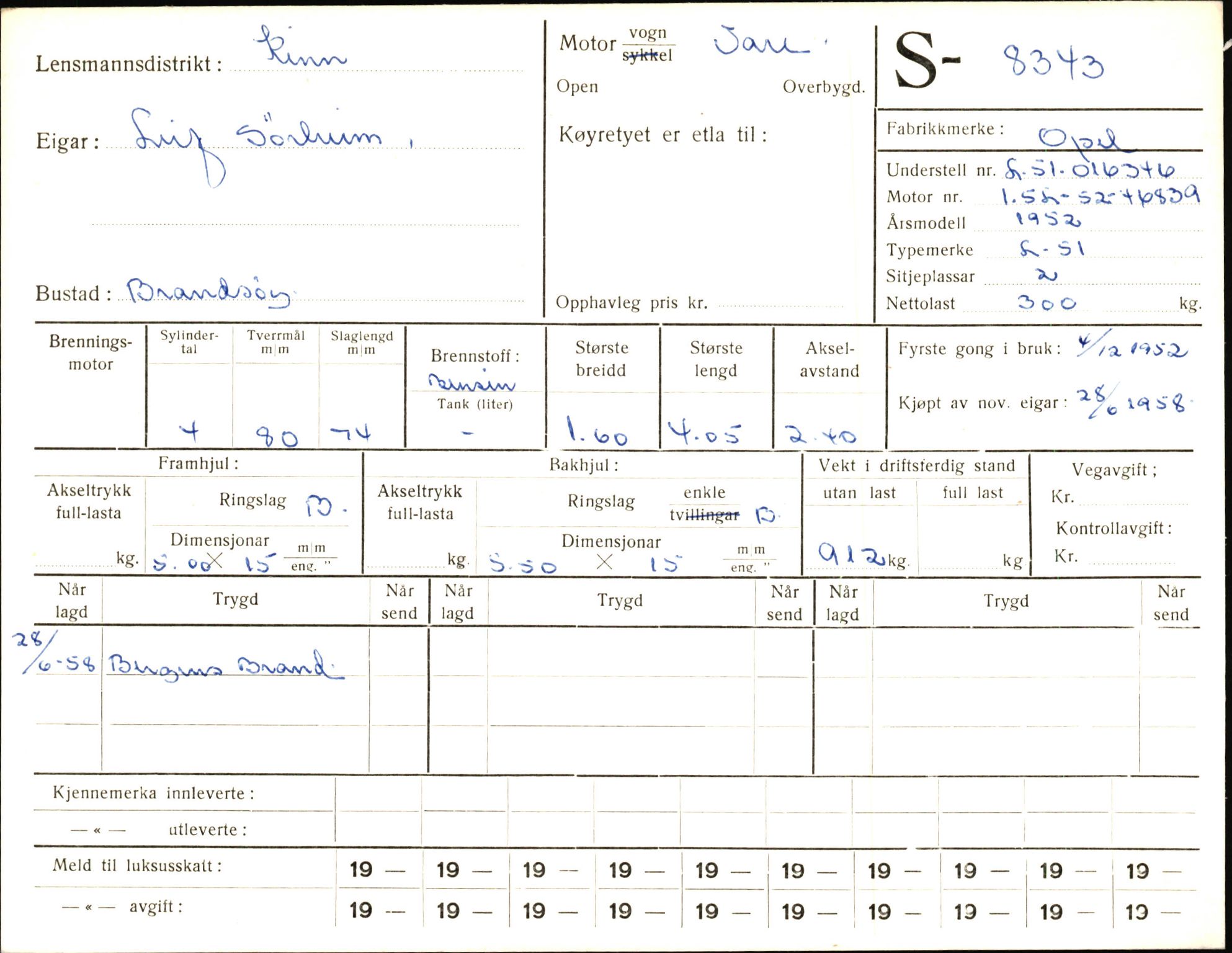 Statens vegvesen, Sogn og Fjordane vegkontor, AV/SAB-A-5301/4/F/L0006: Registerkort utmeldte Fjordane S8300-9500, 1930-1961, s. 62