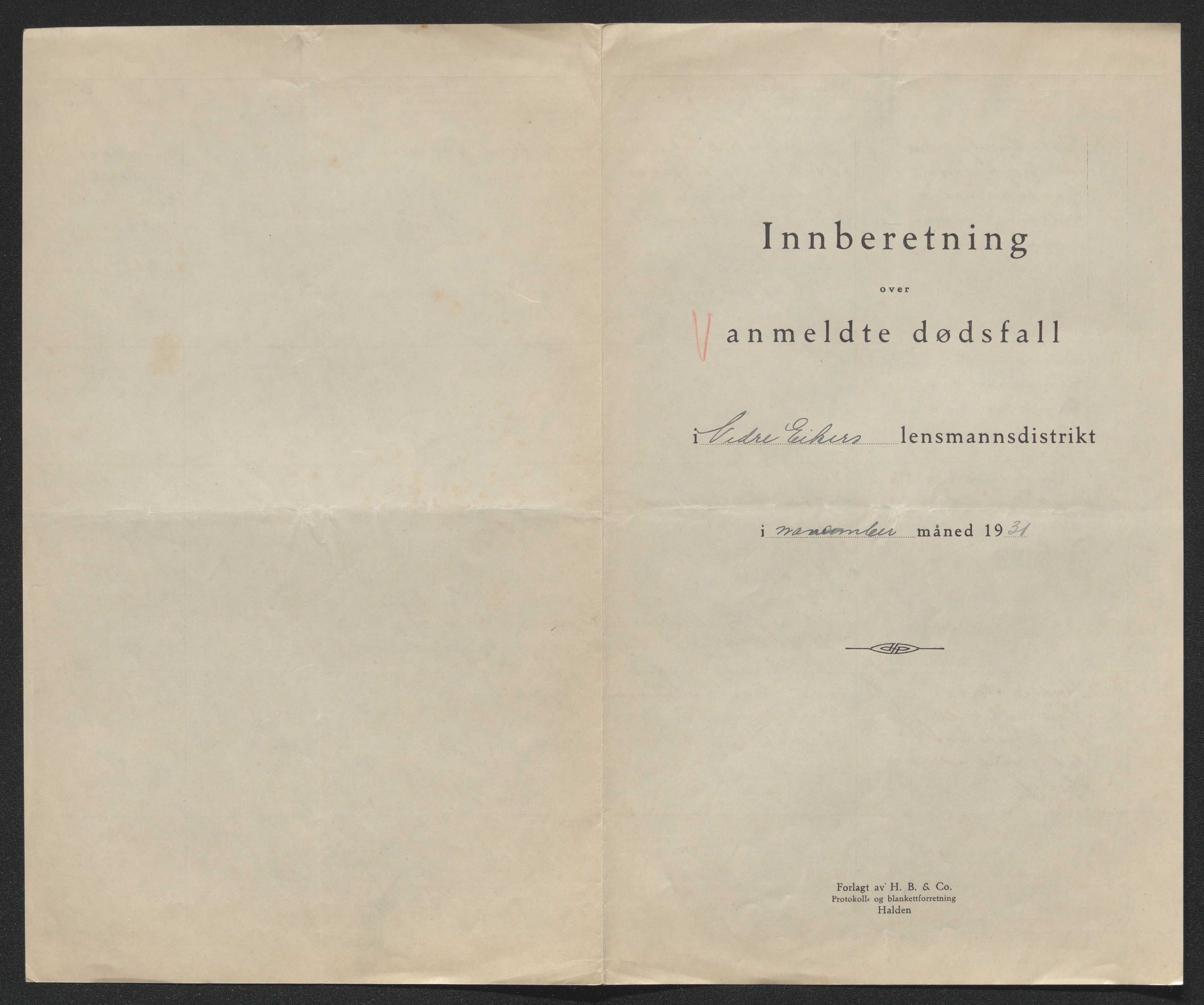 Eiker, Modum og Sigdal sorenskriveri, SAKO/A-123/H/Ha/Hab/L0046: Dødsfallsmeldinger, 1930-1931, s. 1178