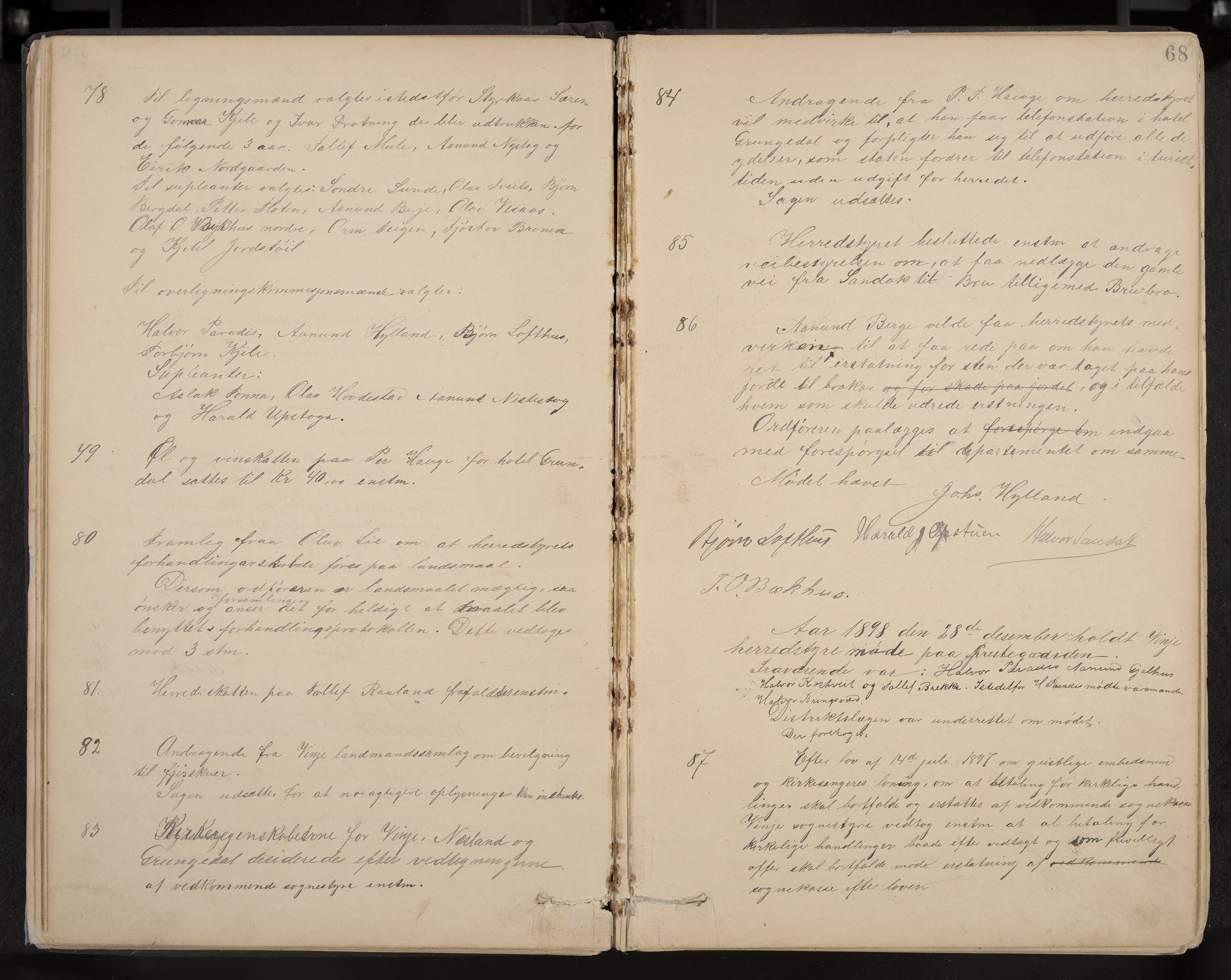 Vinje formannskap og sentraladministrasjon, IKAK/0834021-1/A/L0002: Møtebok, 1889-1913, s. 68