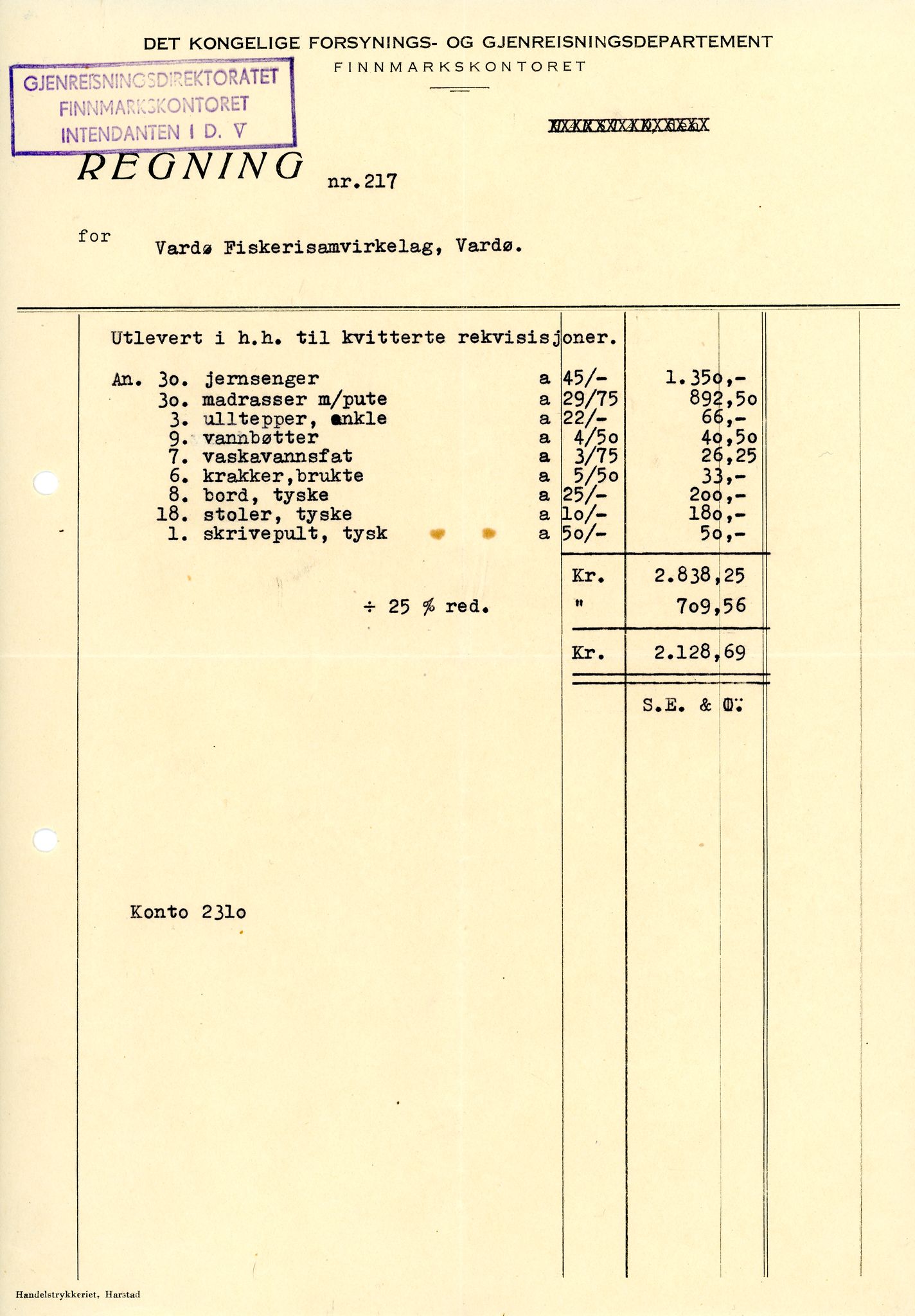 Vardø Fiskersamvirkelag, VAMU/A-0037/D/Da/L0001: Korrespondanse Ab-Eg, 1946-1950