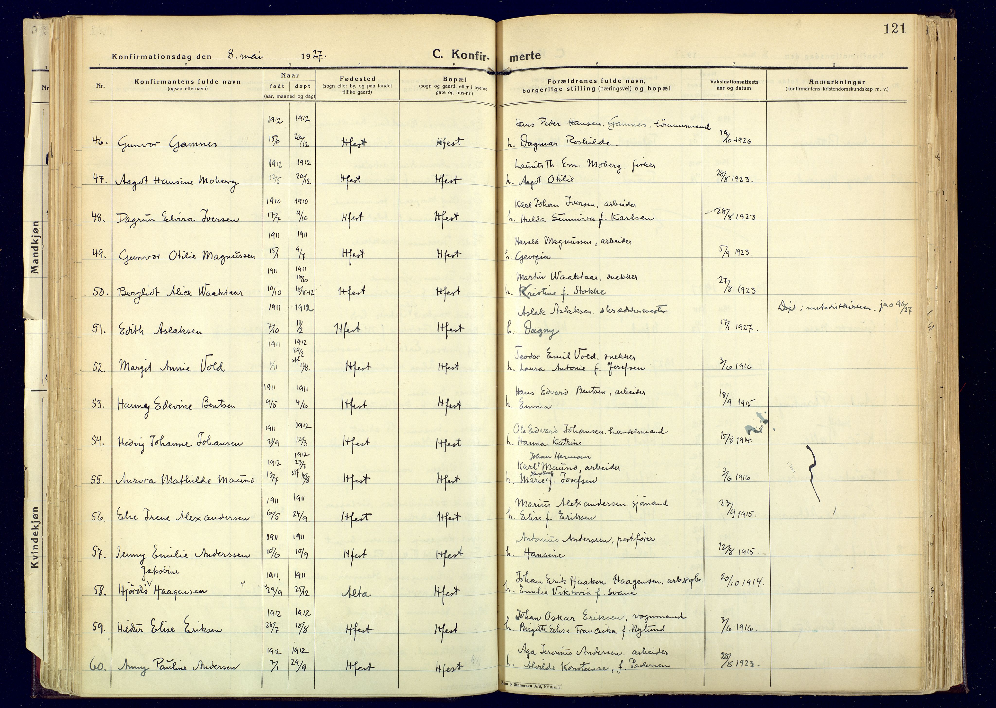 Hammerfest sokneprestkontor, SATØ/S-1347: Ministerialbok nr. 17, 1923-1933, s. 121