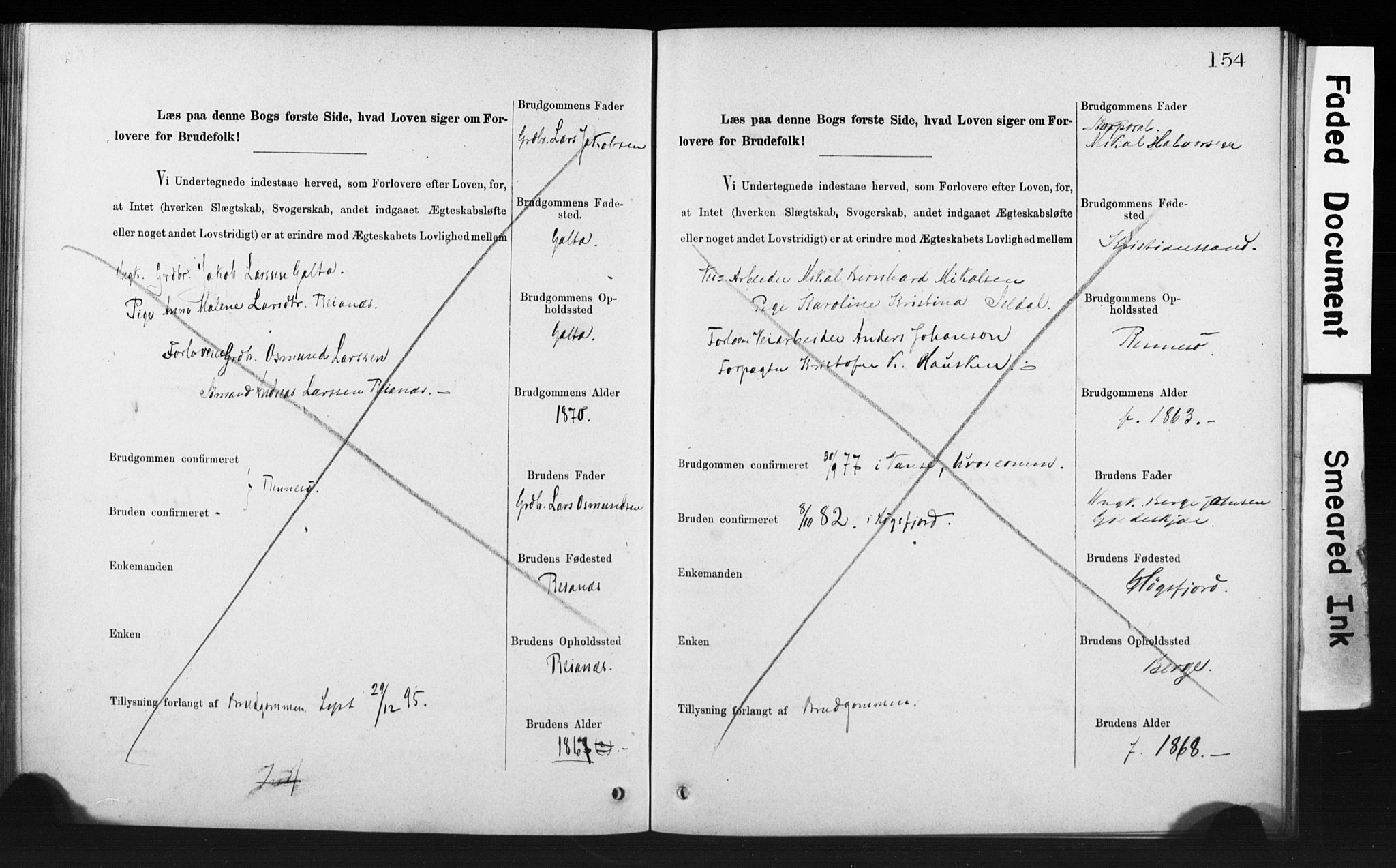 Rennesøy sokneprestkontor, AV/SAST-A -101827/I/Ie/L0001: Lysningsprotokoll nr. 1, 1873-1898, s. 154