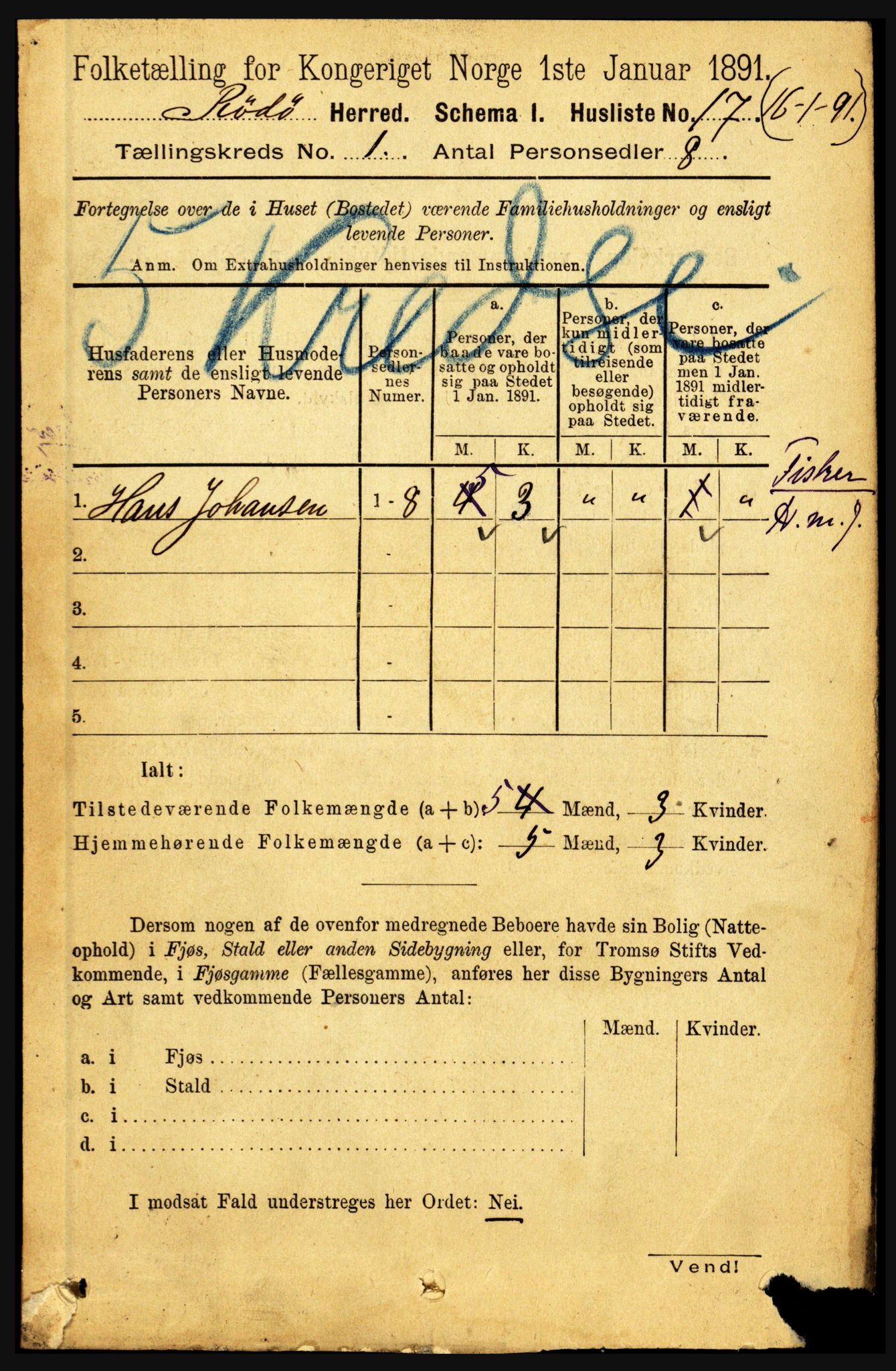 RA, Folketelling 1891 for 1836 Rødøy herred, 1891, s. 34