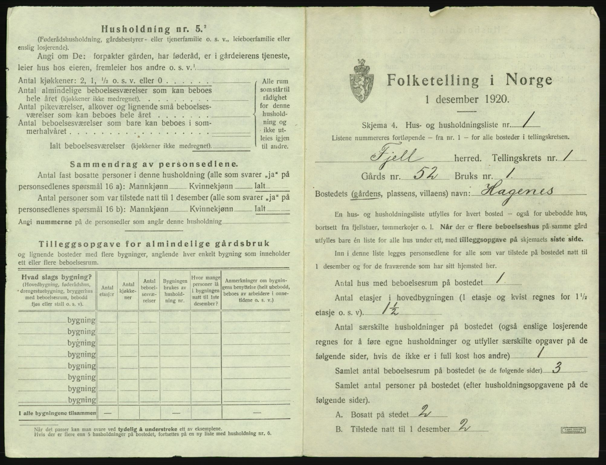 SAB, Folketelling 1920 for 1246 Fjell herred, 1920, s. 43