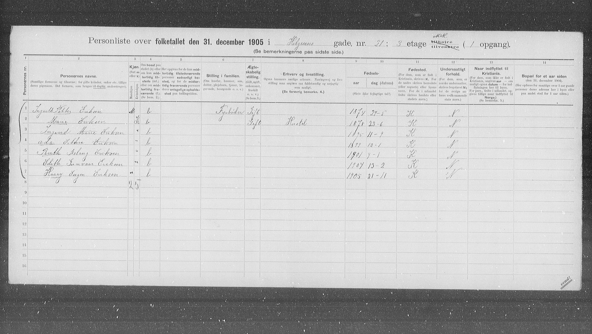 OBA, Kommunal folketelling 31.12.1905 for Kristiania kjøpstad, 1905, s. 19683