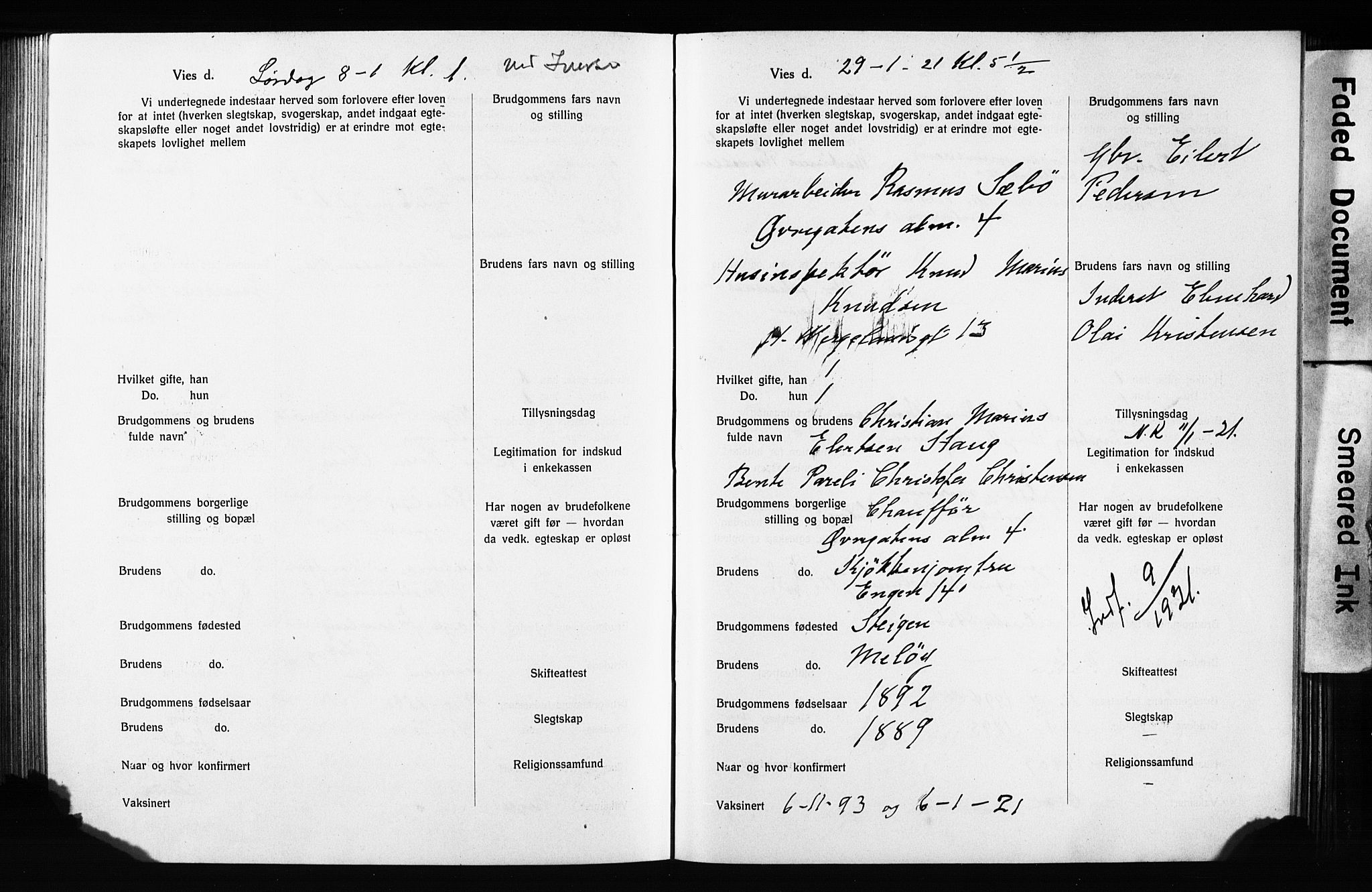 Domkirken sokneprestembete, SAB/A-74801: Forlovererklæringer nr. II.5.13, 1917-1922, s. 302