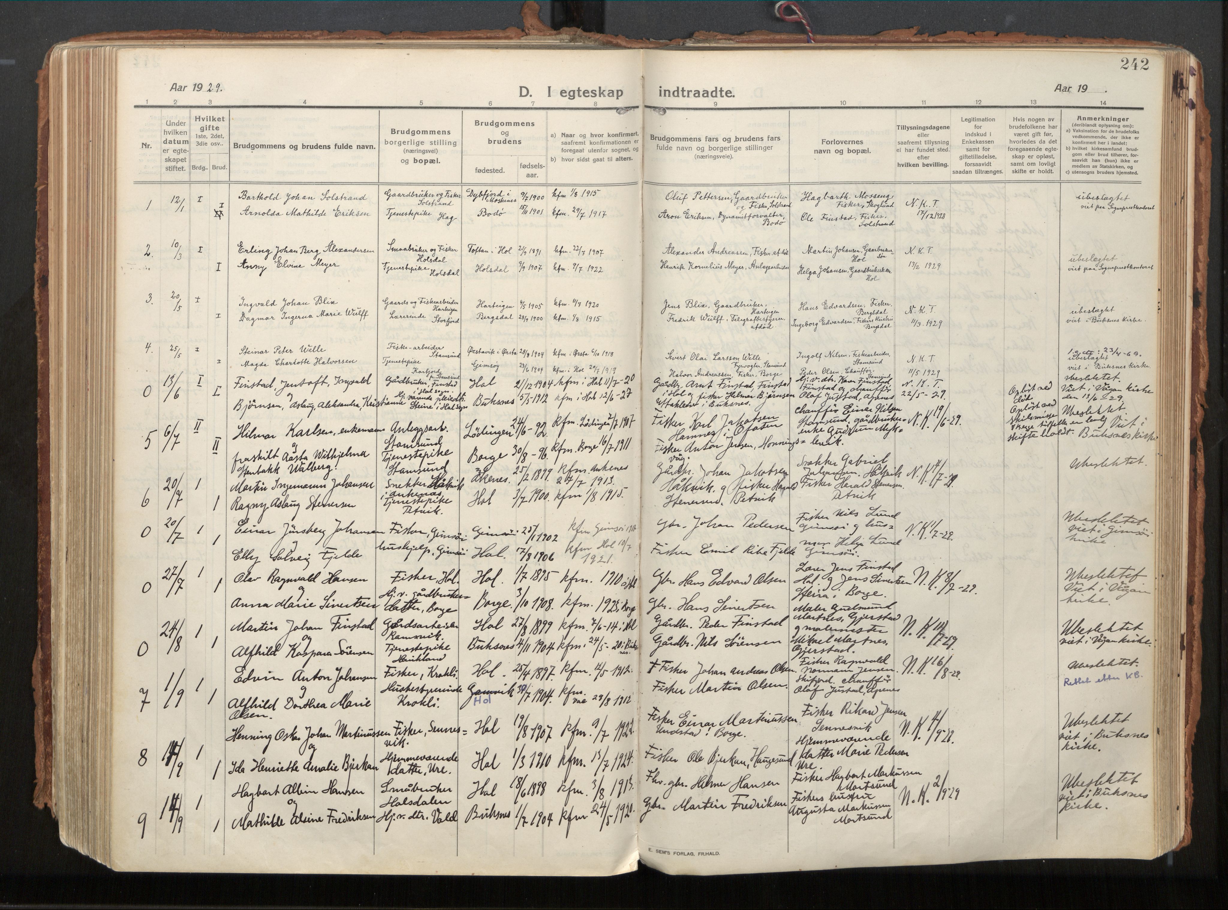 Ministerialprotokoller, klokkerbøker og fødselsregistre - Nordland, AV/SAT-A-1459/882/L1181: Ministerialbok nr. 882A03, 1913-1937, s. 242
