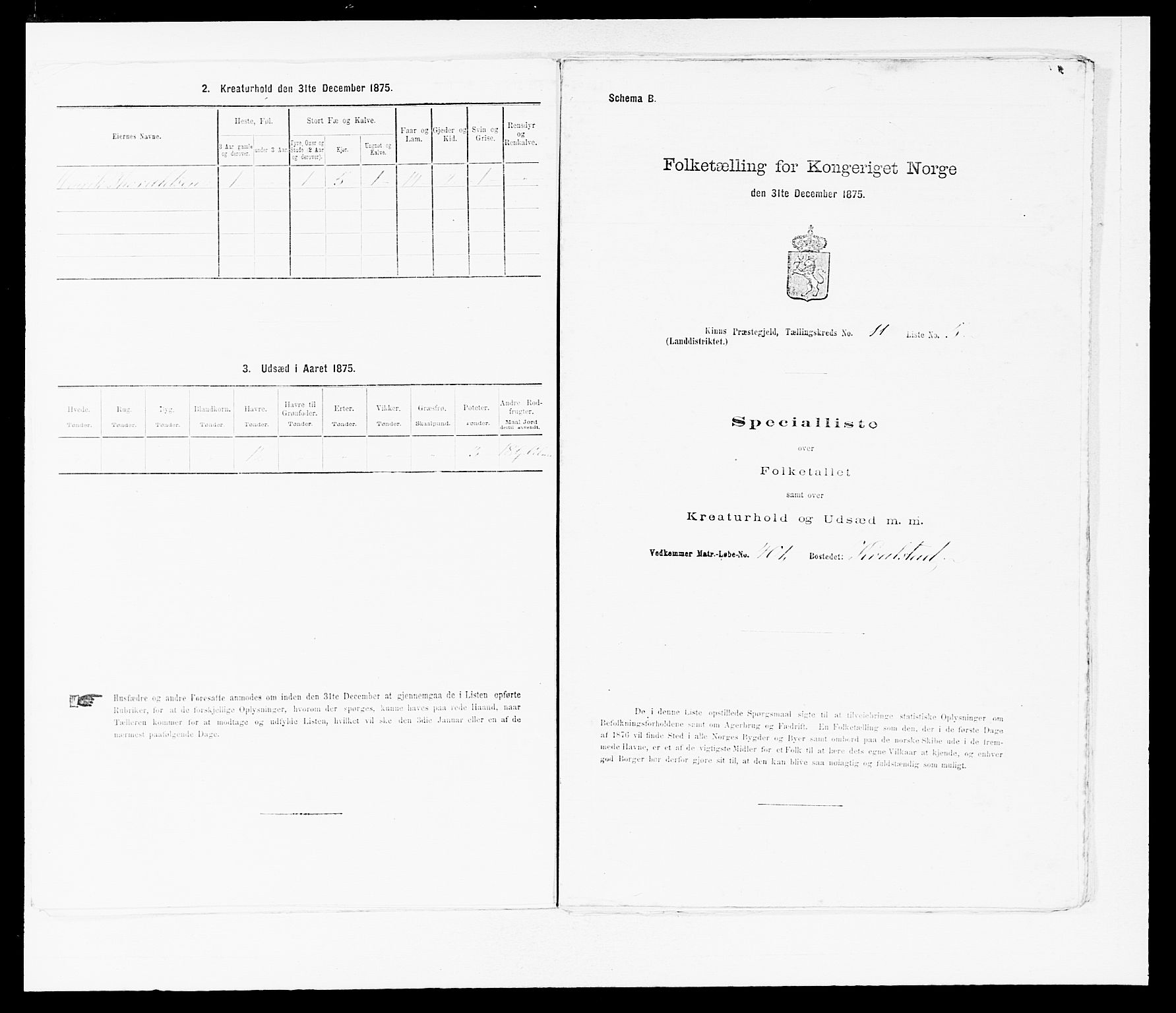 SAB, Folketelling 1875 for 1437L Kinn prestegjeld, Kinn sokn og Svanøy sokn, 1875, s. 1161