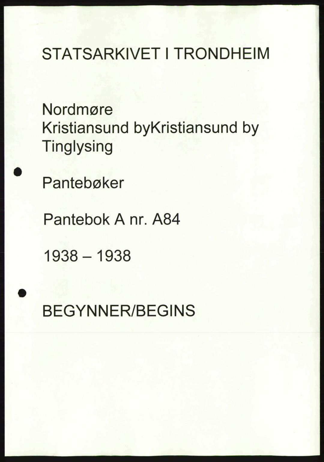 Nordmøre sorenskriveri, SAT/A-4132/1/2/2Ca: Pantebok nr. A84, 1938-1938