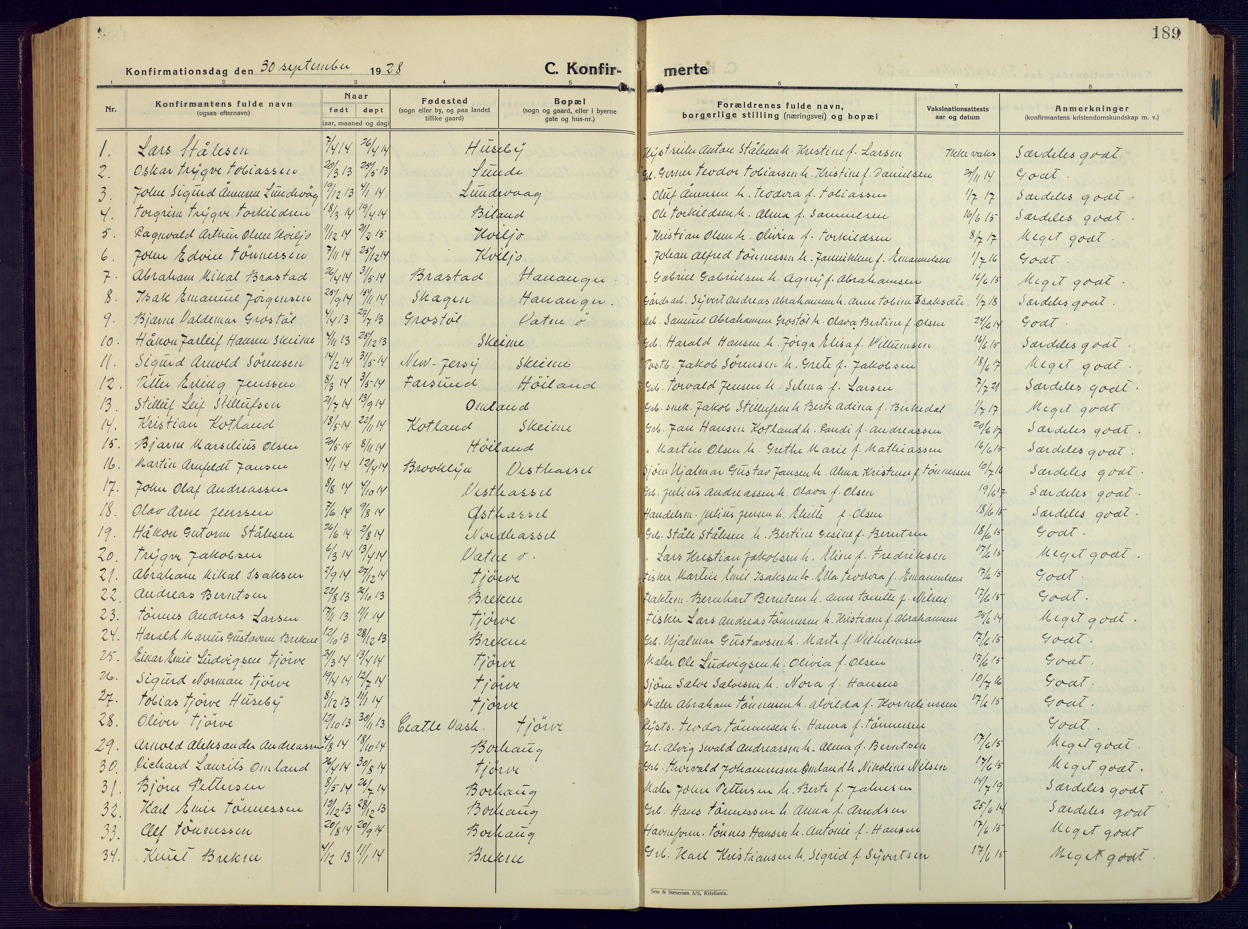 Lista sokneprestkontor, SAK/1111-0027/F/Fb/L0006: Klokkerbok nr. B 6, 1924-1947, s. 189