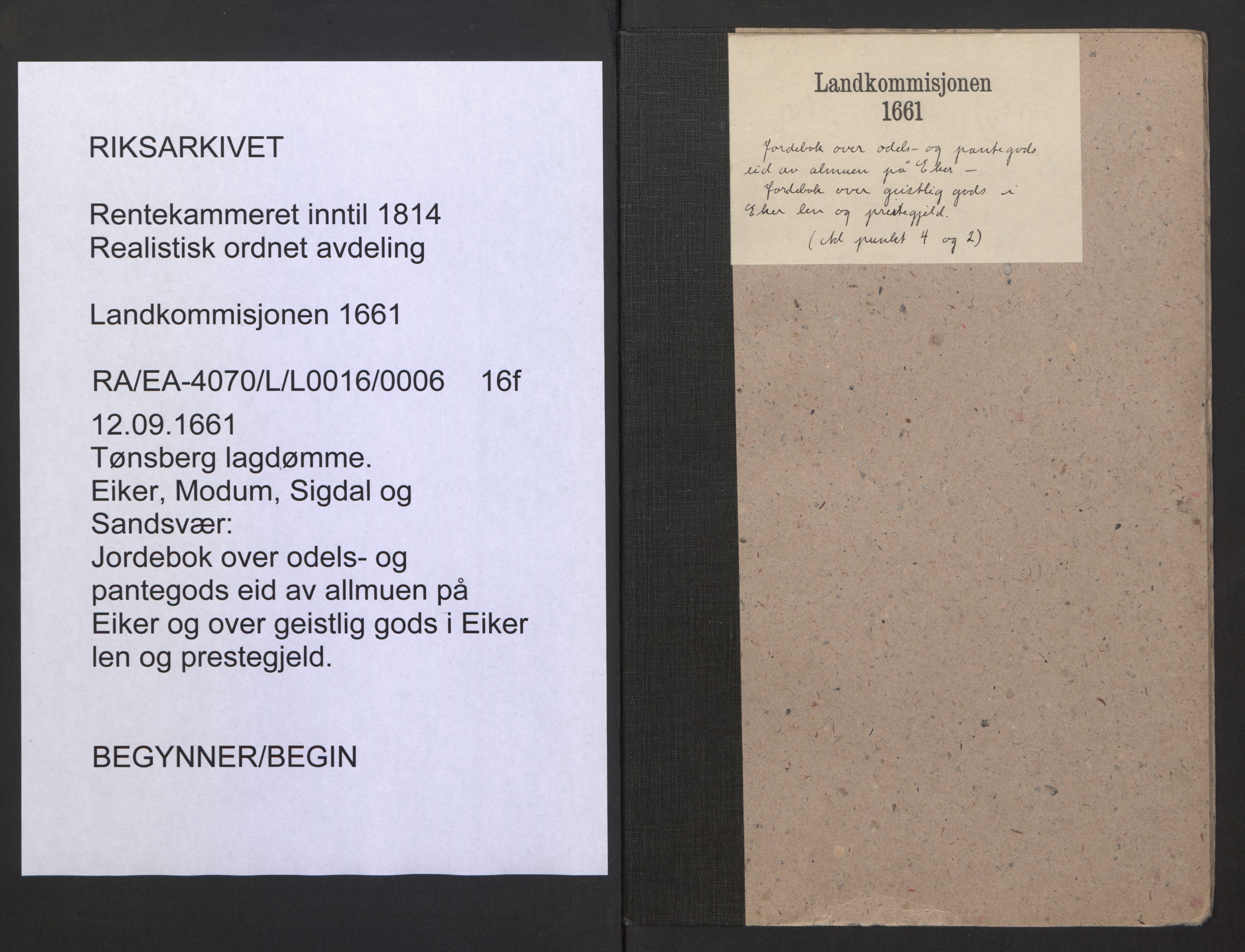 Rentekammeret inntil 1814, Realistisk ordnet avdeling, AV/RA-EA-4070/L/L0016/0006: Tønsberg lagdømme. Eiker, Modum, Sigdal og Sandsvær: / Jordebok over odels- og pantegods eid av allmuen på Eiker og over geistlig gods i Eiker len og prestegjeld, 1661