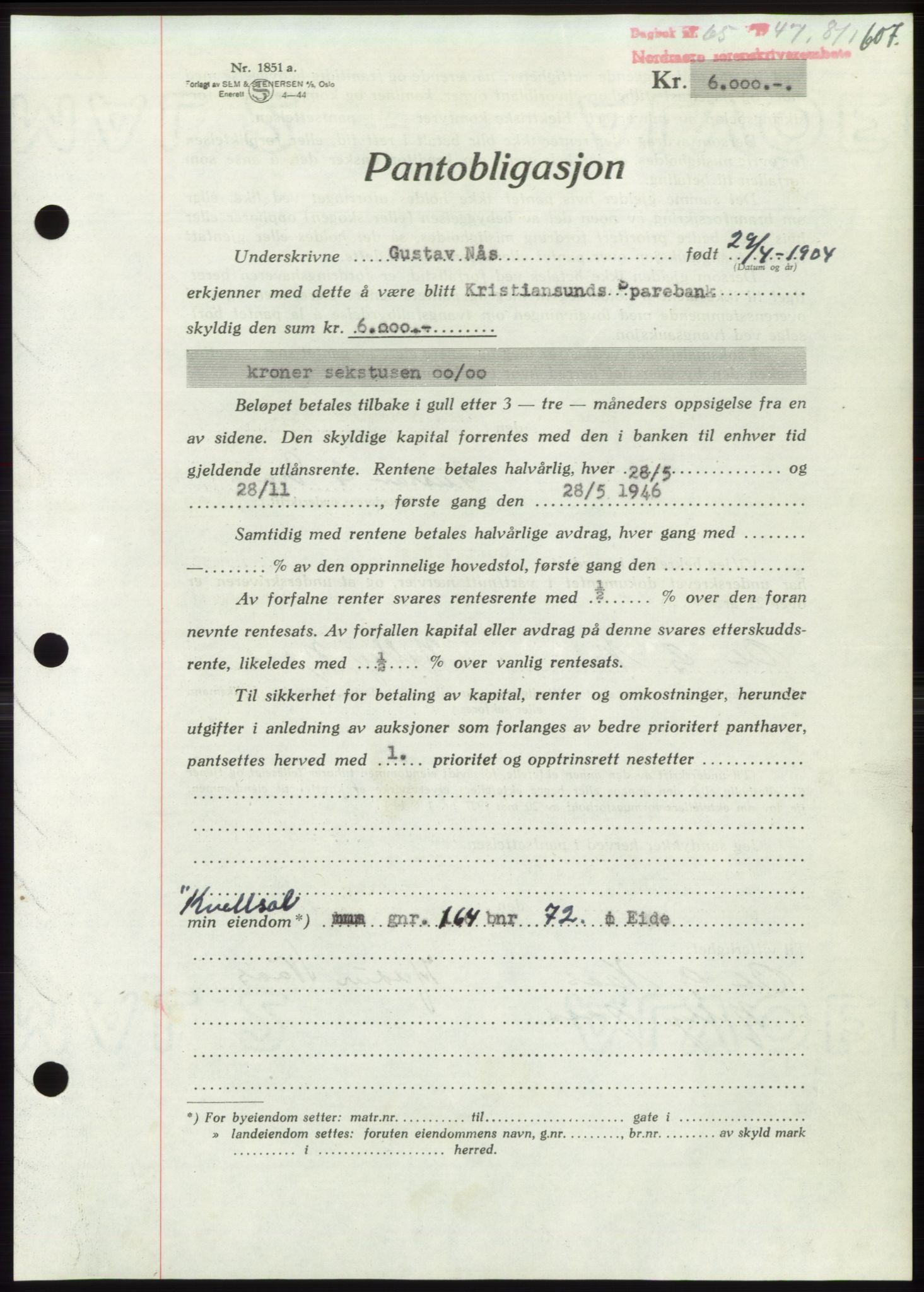 Nordmøre sorenskriveri, SAT/A-4132/1/2/2Ca: Pantebok nr. B95, 1946-1947, Dagboknr: 65/1947